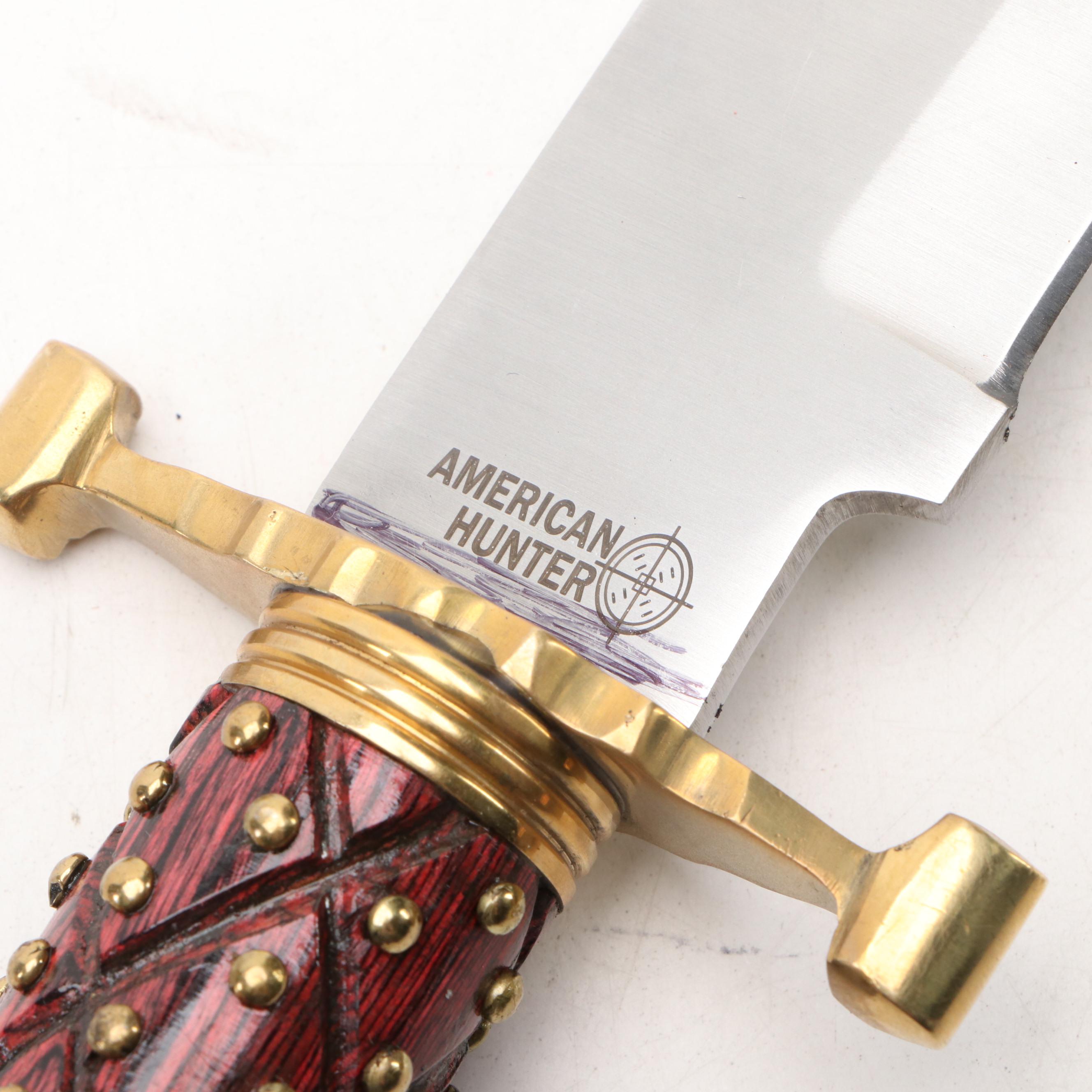 Gerber Tri-Tip Mini Cleaver and American Hunter Studded Bowie Knife in Scabbard