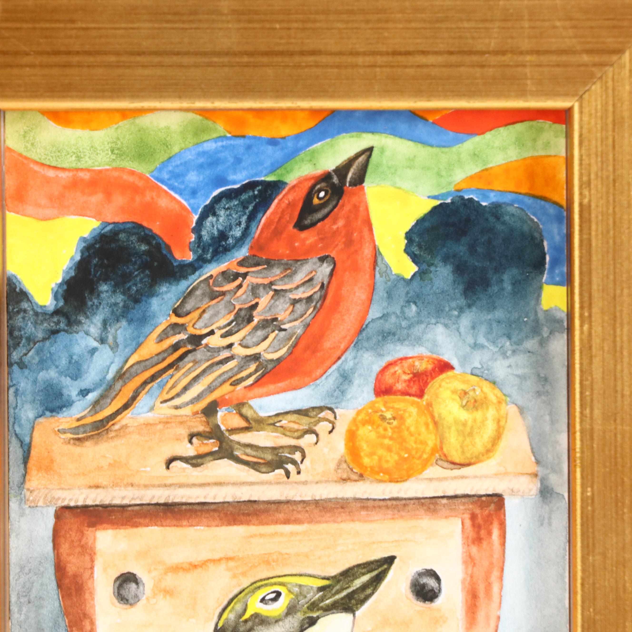 Joseph Ray York Watercolor Painting of Birds "A Dream Of Chest Of Drawers," 2021