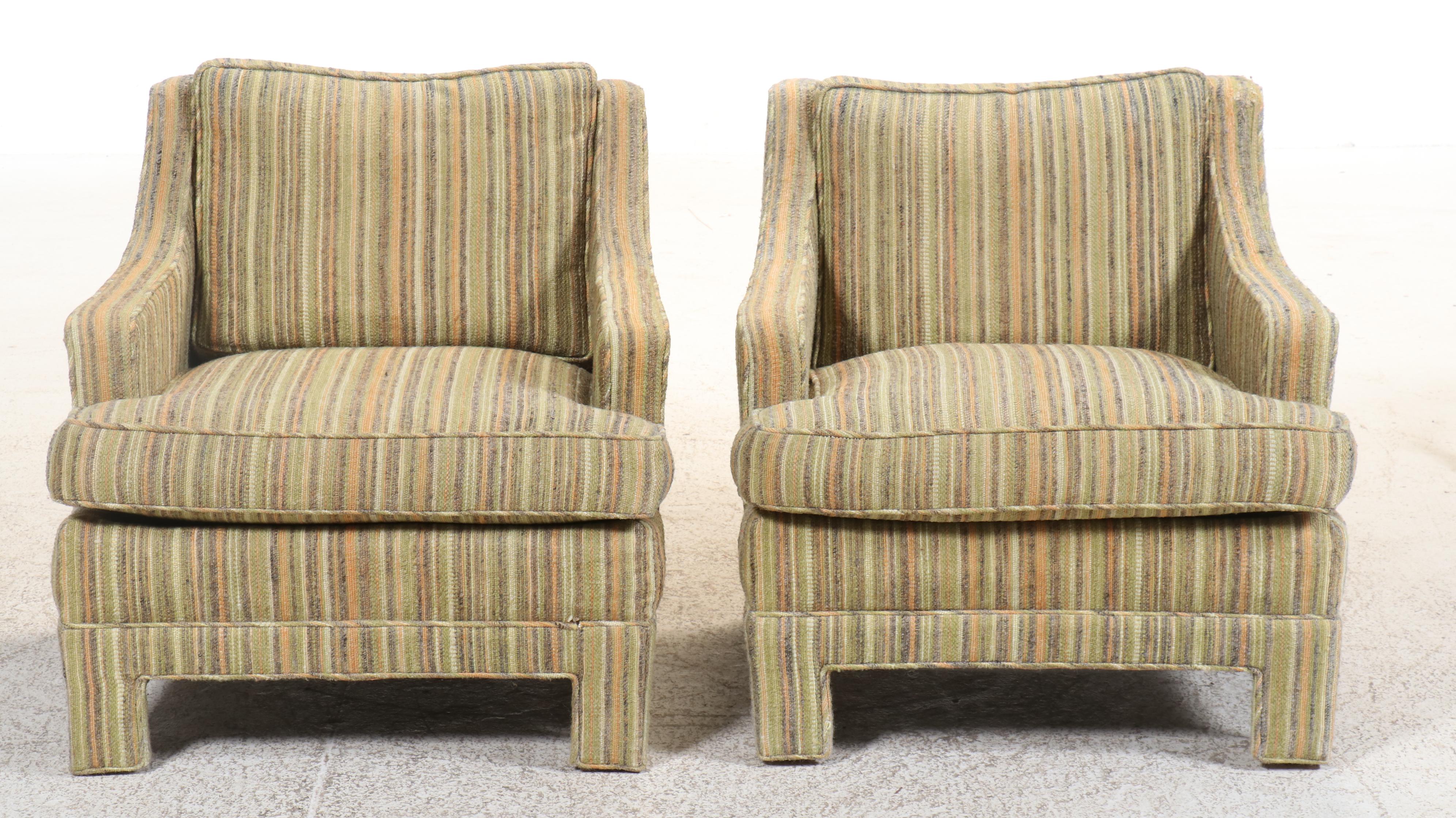 Pair of Gilliam Furniture Mid Century Modern Club Chairs with Ottoman