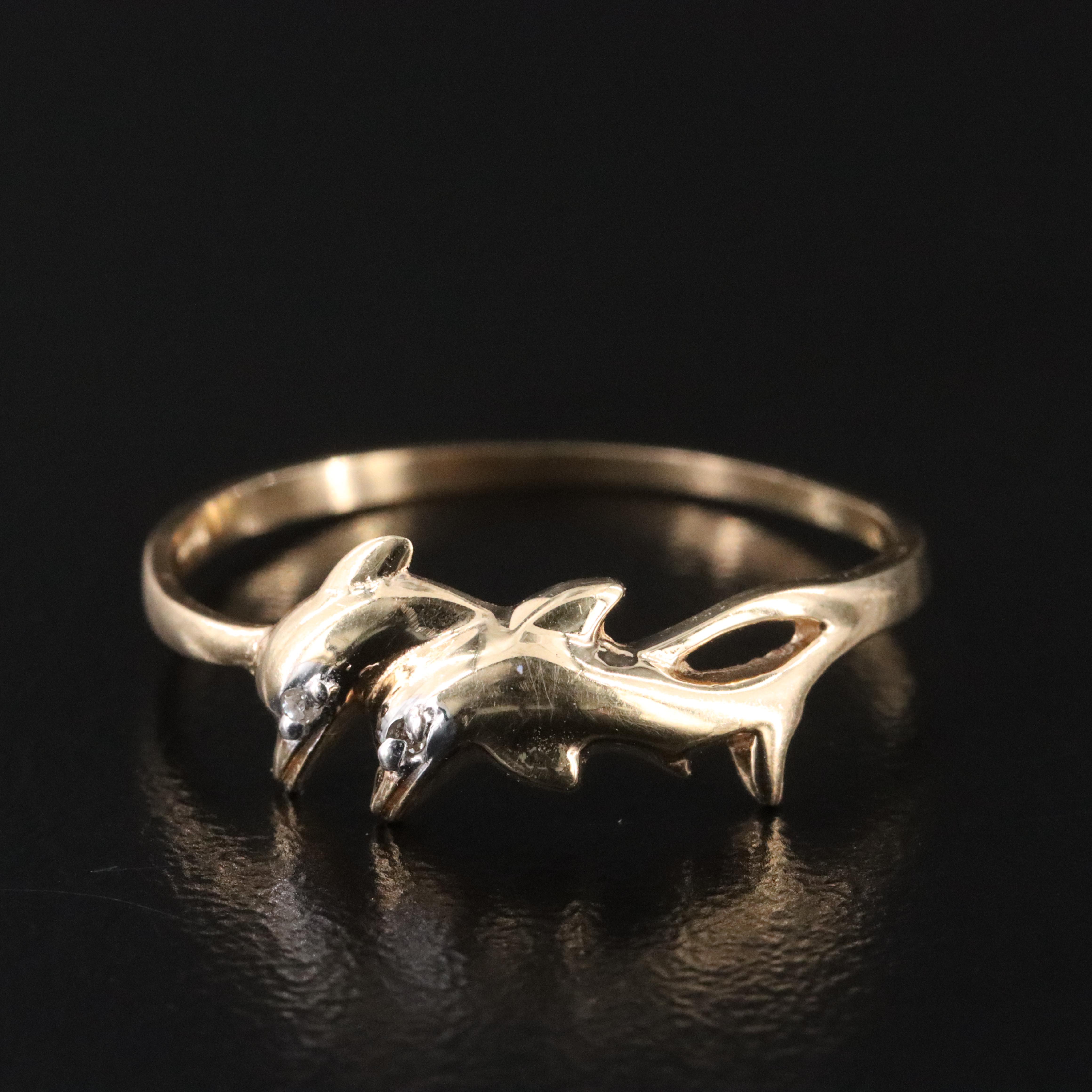 10K 0.01 CTW Diamond Eyed Double Dolphin Ring