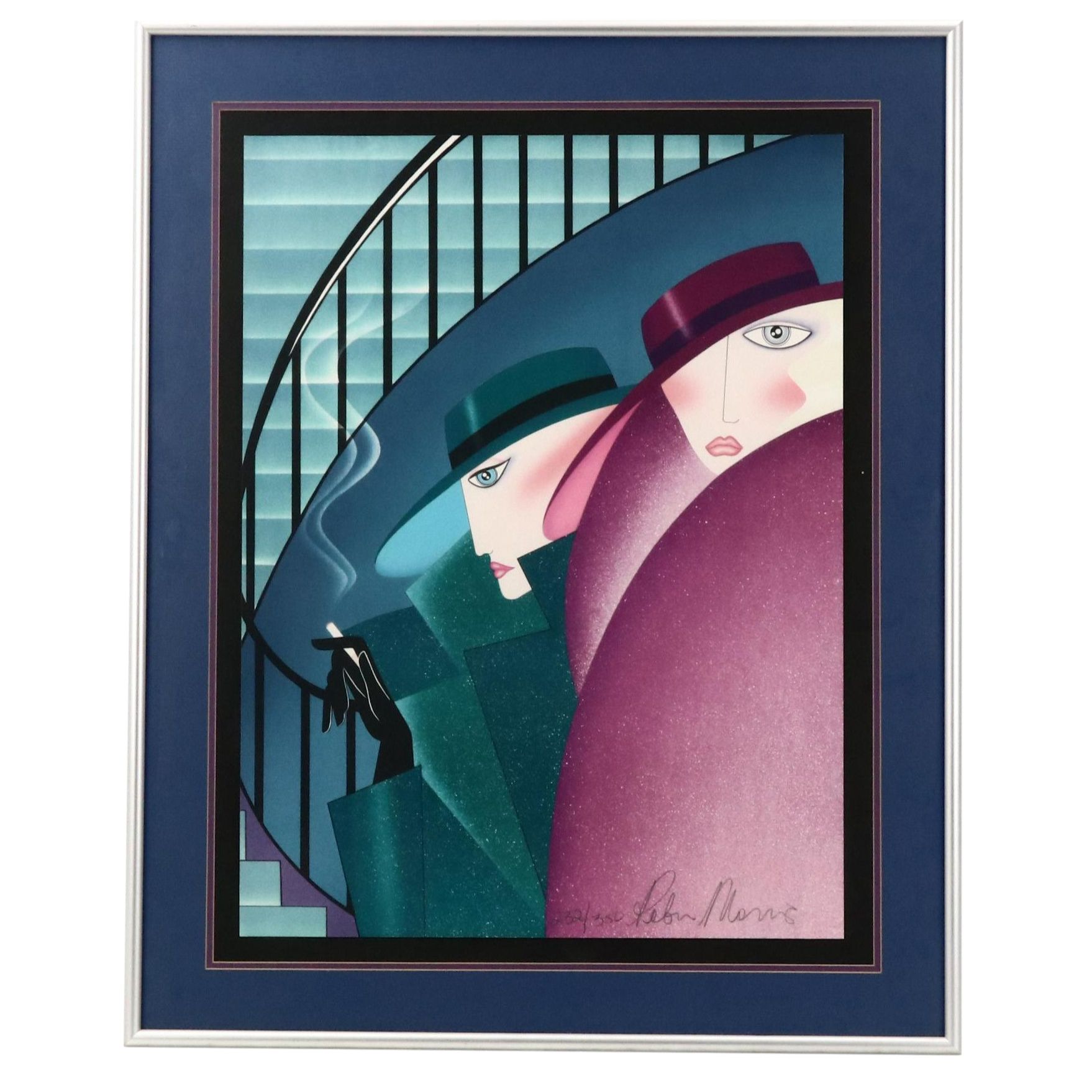 Robin Morris Figural Modernist Lithograph "Waiting for the Boys"