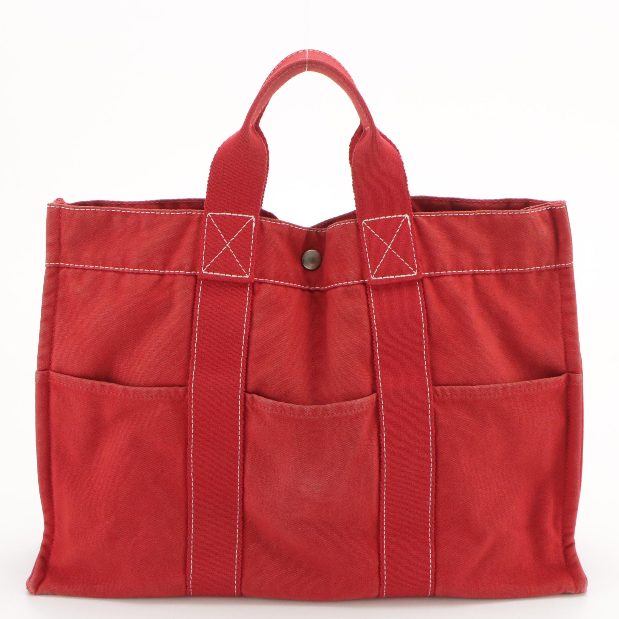 Hermès Fourre-Tout MM Bag in Red Cotton Canvas