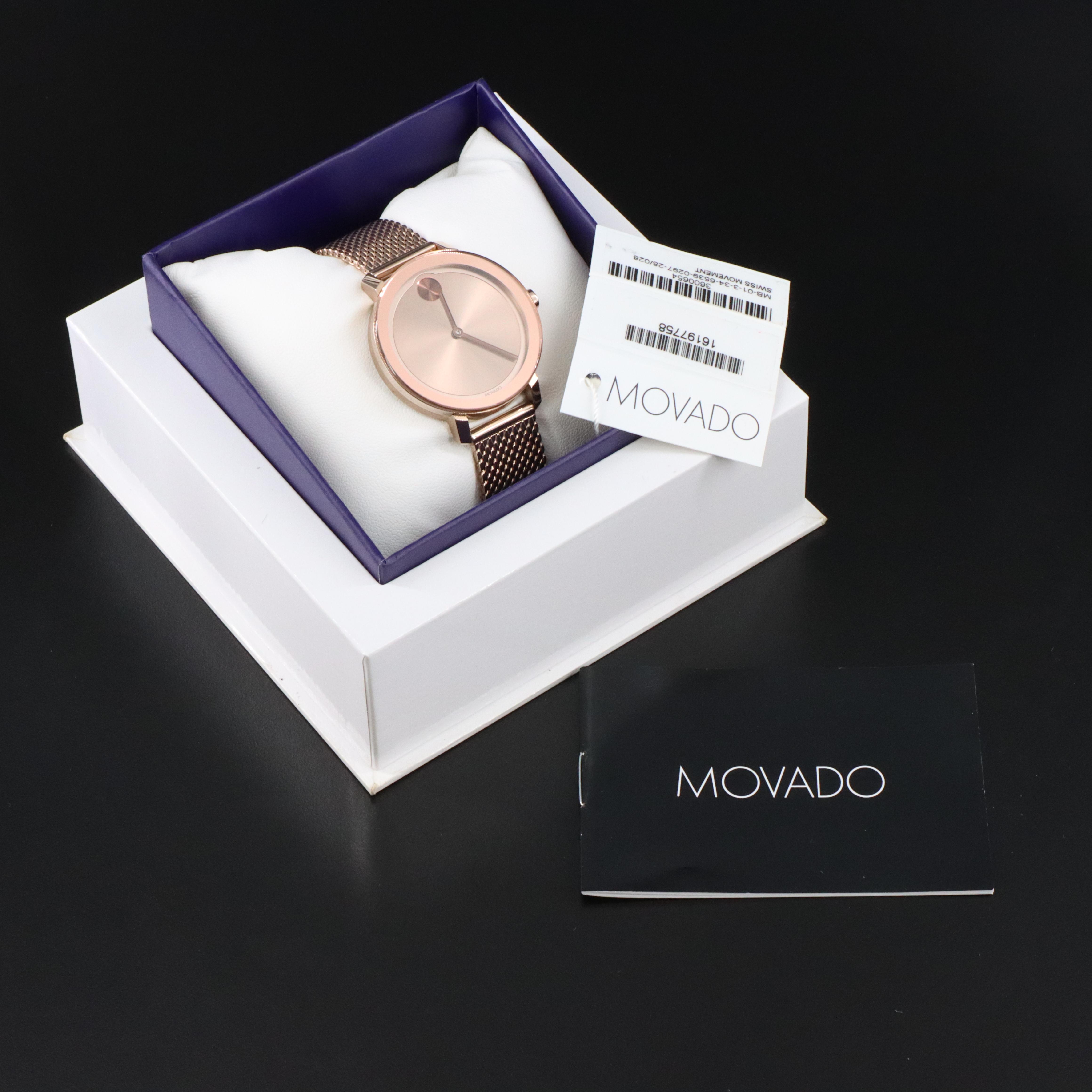 Movado Bold Rose Gold-Tone 34mm Steel Quartz Watch