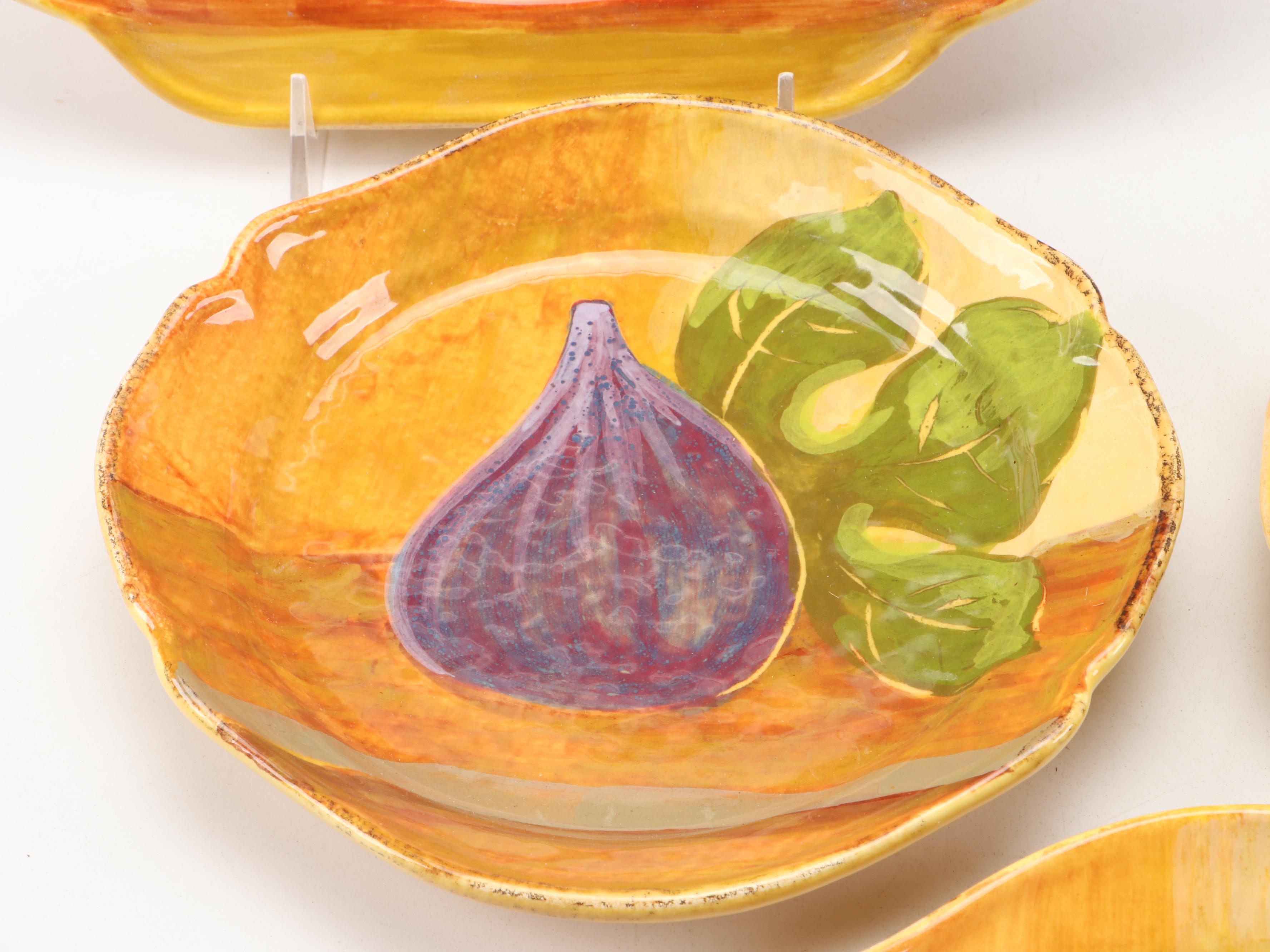 Vietri Ceramic Serving Bowl, Salad Plates and Wall Plate with Pear Motif