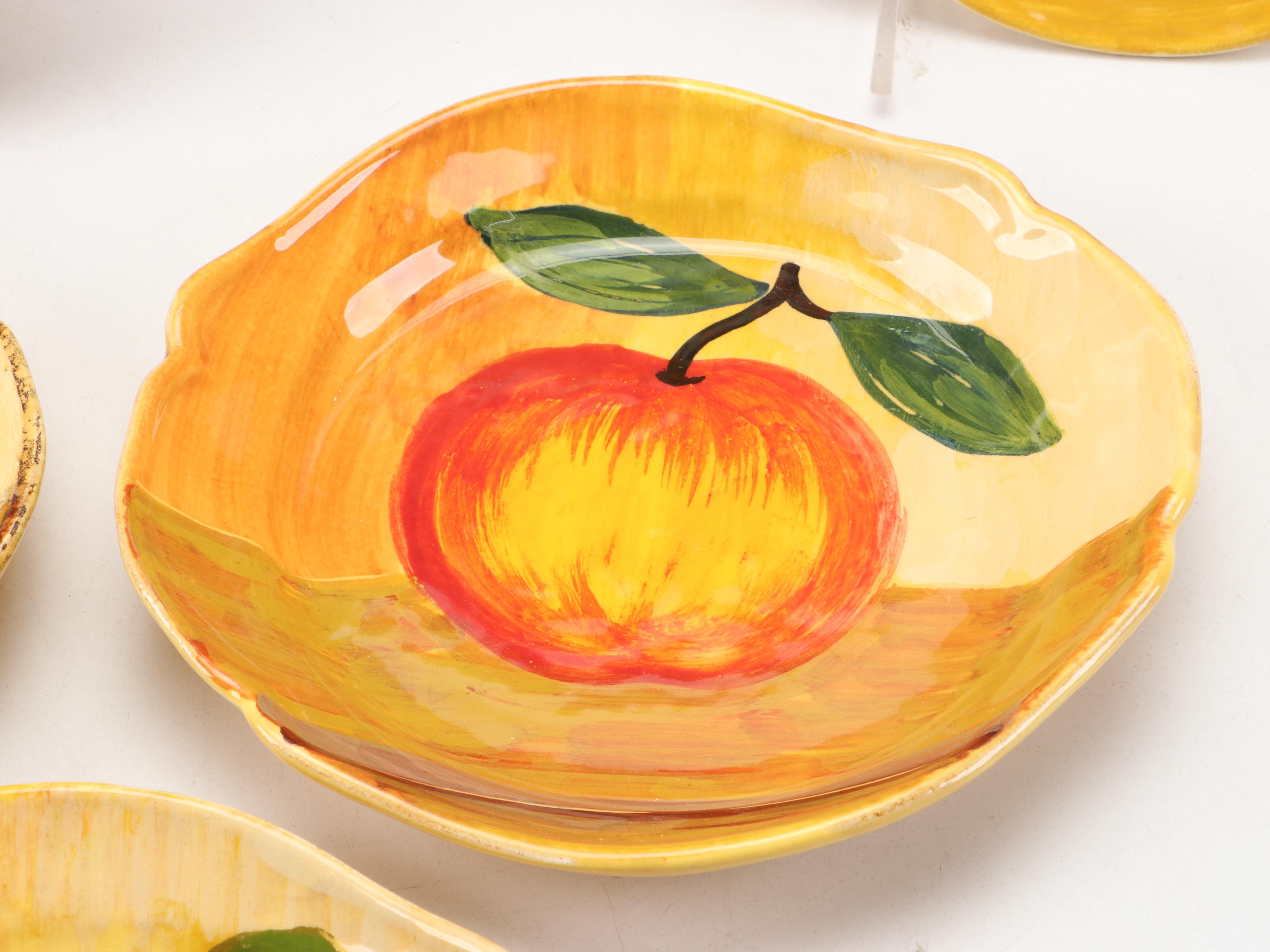 Vietri Ceramic Serving Bowl, Salad Plates and Wall Plate with Pear Motif