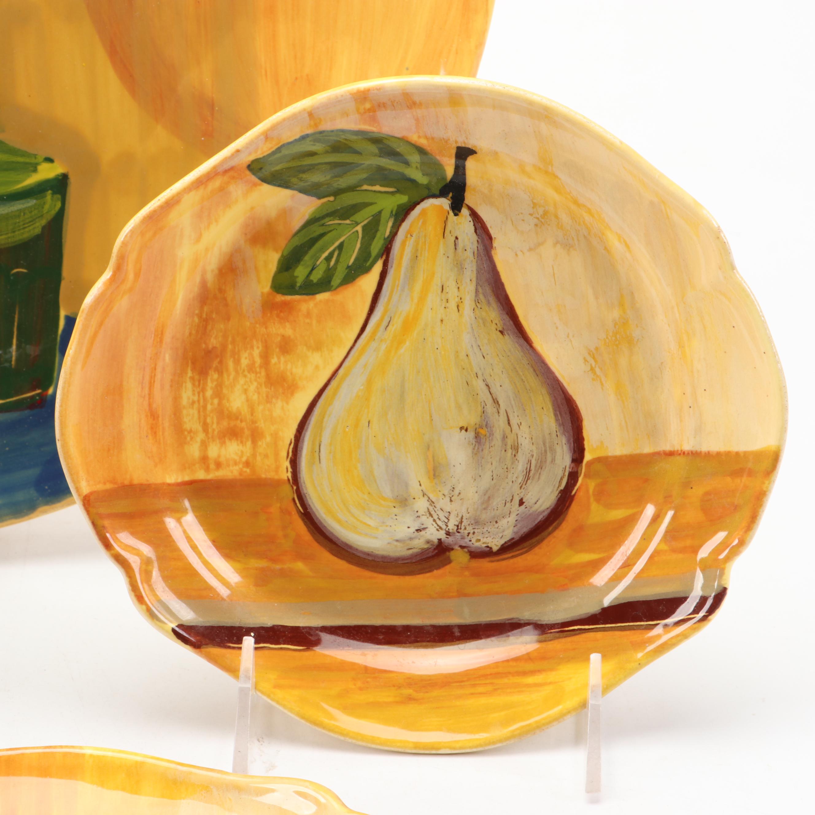 Vietri Ceramic Serving Bowl, Salad Plates and Wall Plate with Pear Motif