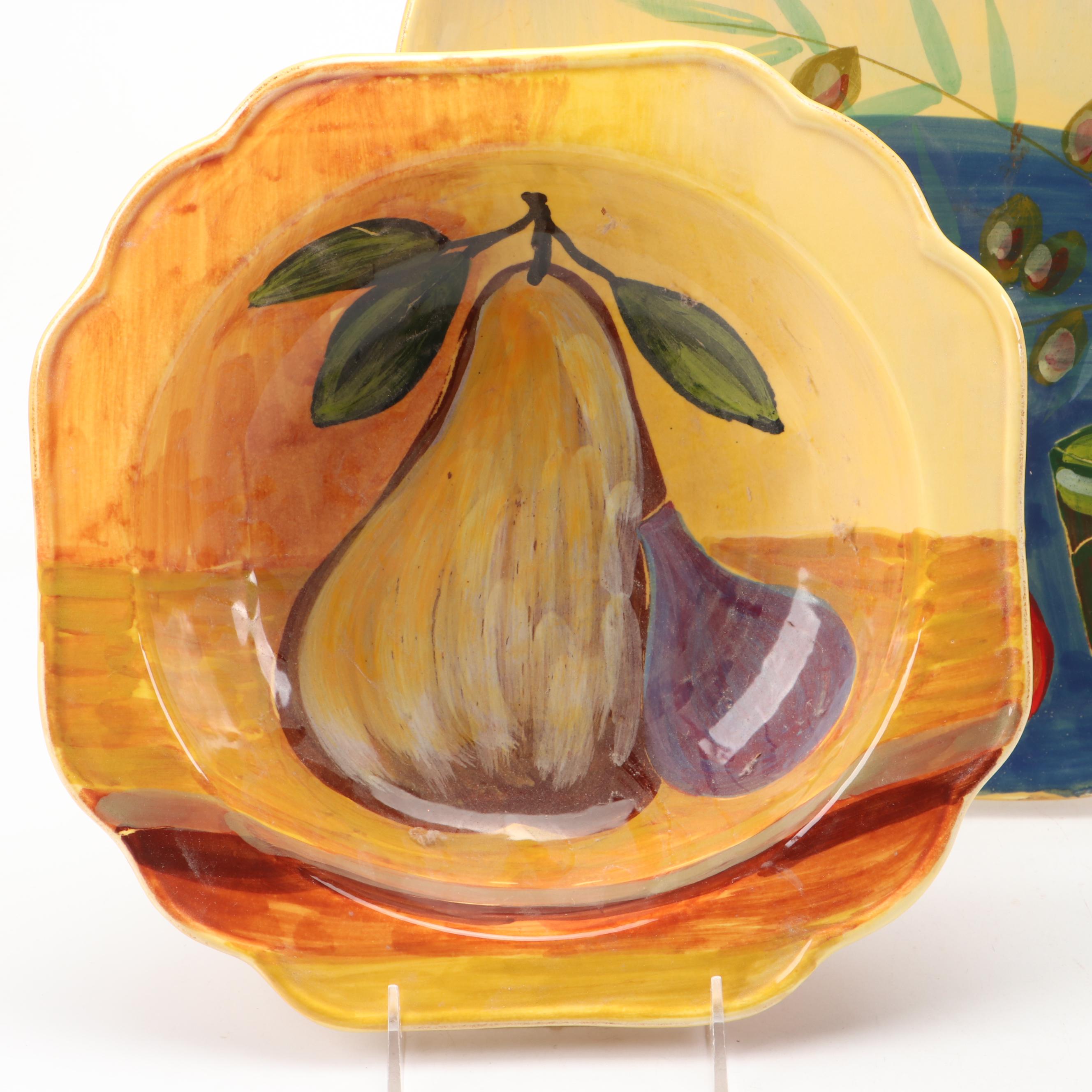 Vietri Ceramic Serving Bowl, Salad Plates and Wall Plate with Pear Motif