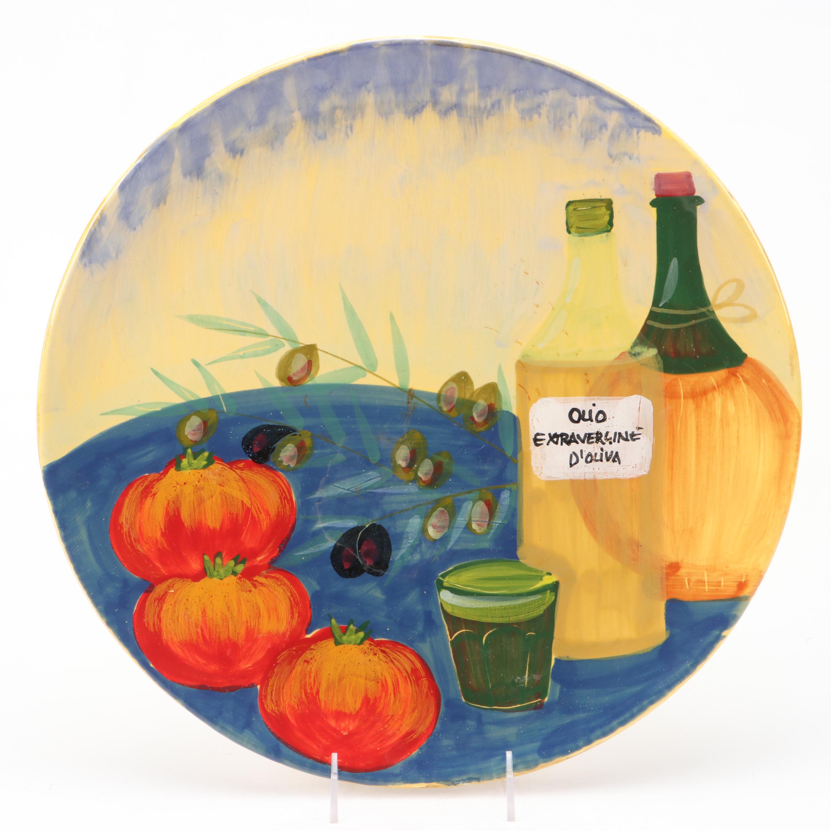 Vietri Ceramic Serving Bowl, Salad Plates and Wall Plate with Pear Motif