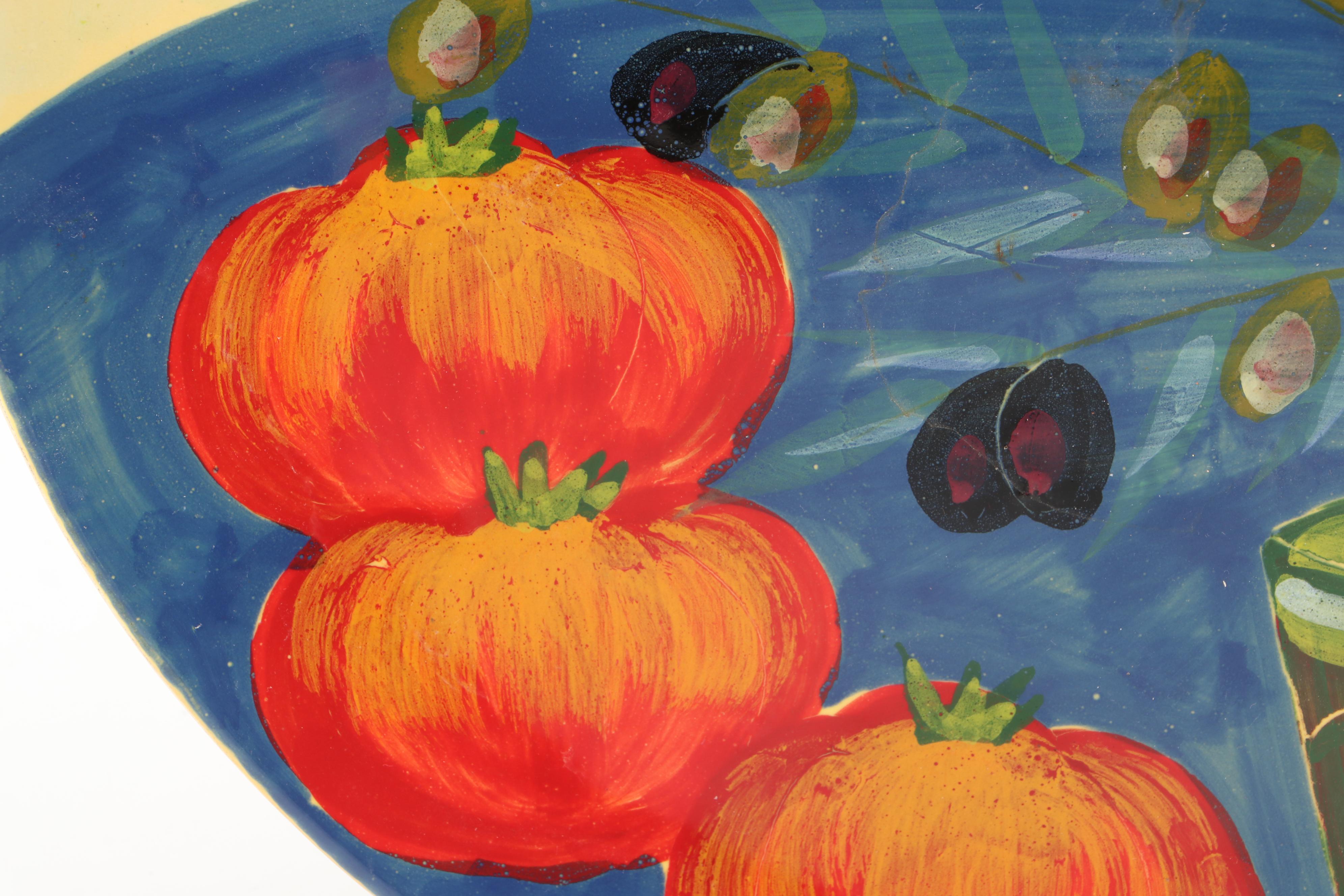 Vietri Ceramic Serving Bowl, Salad Plates and Wall Plate with Pear Motif