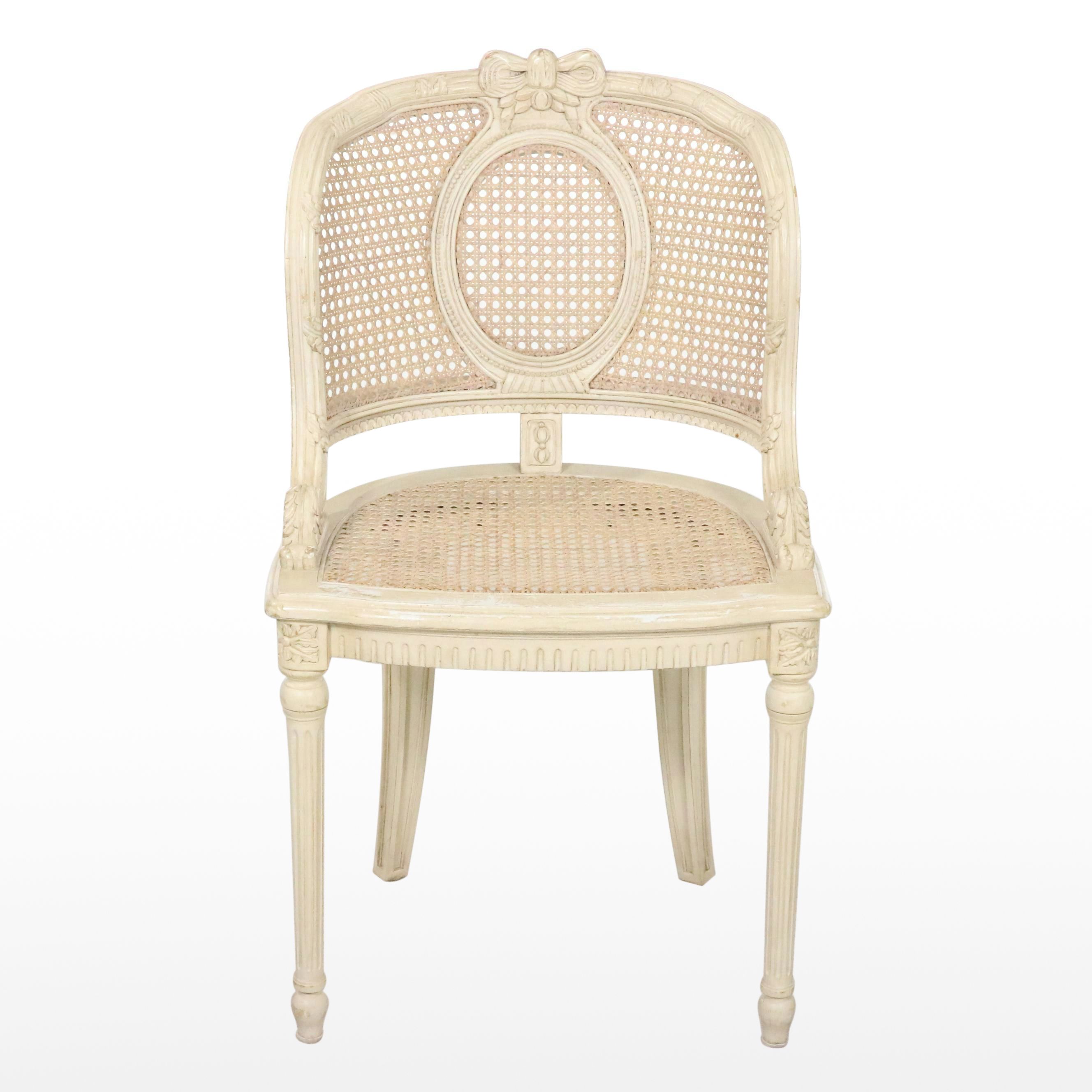 French Provincial Style Painted Wood and Caned Side Chair, Late 20th Century