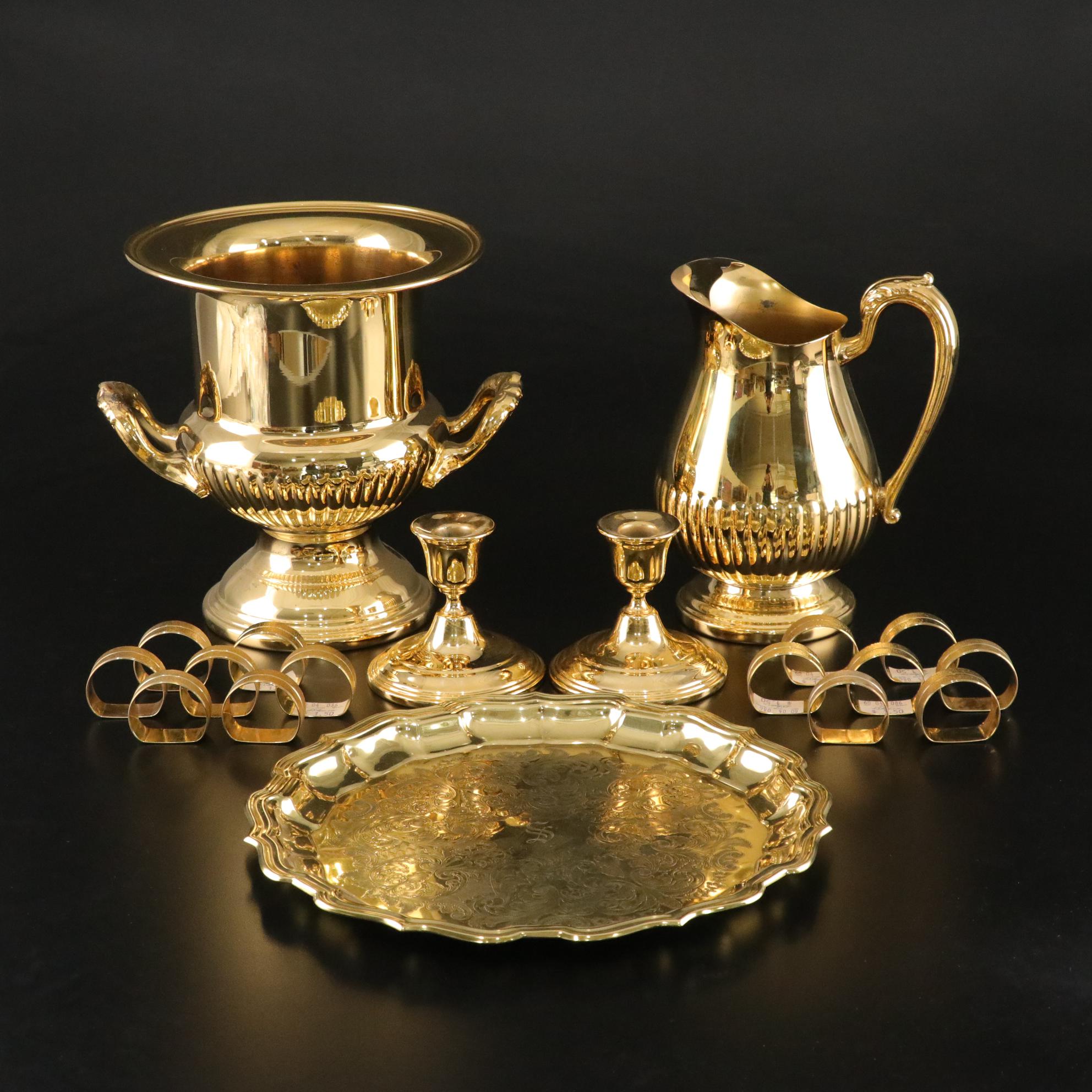 Electroplate Champagne Bucket, Candlesticks and More