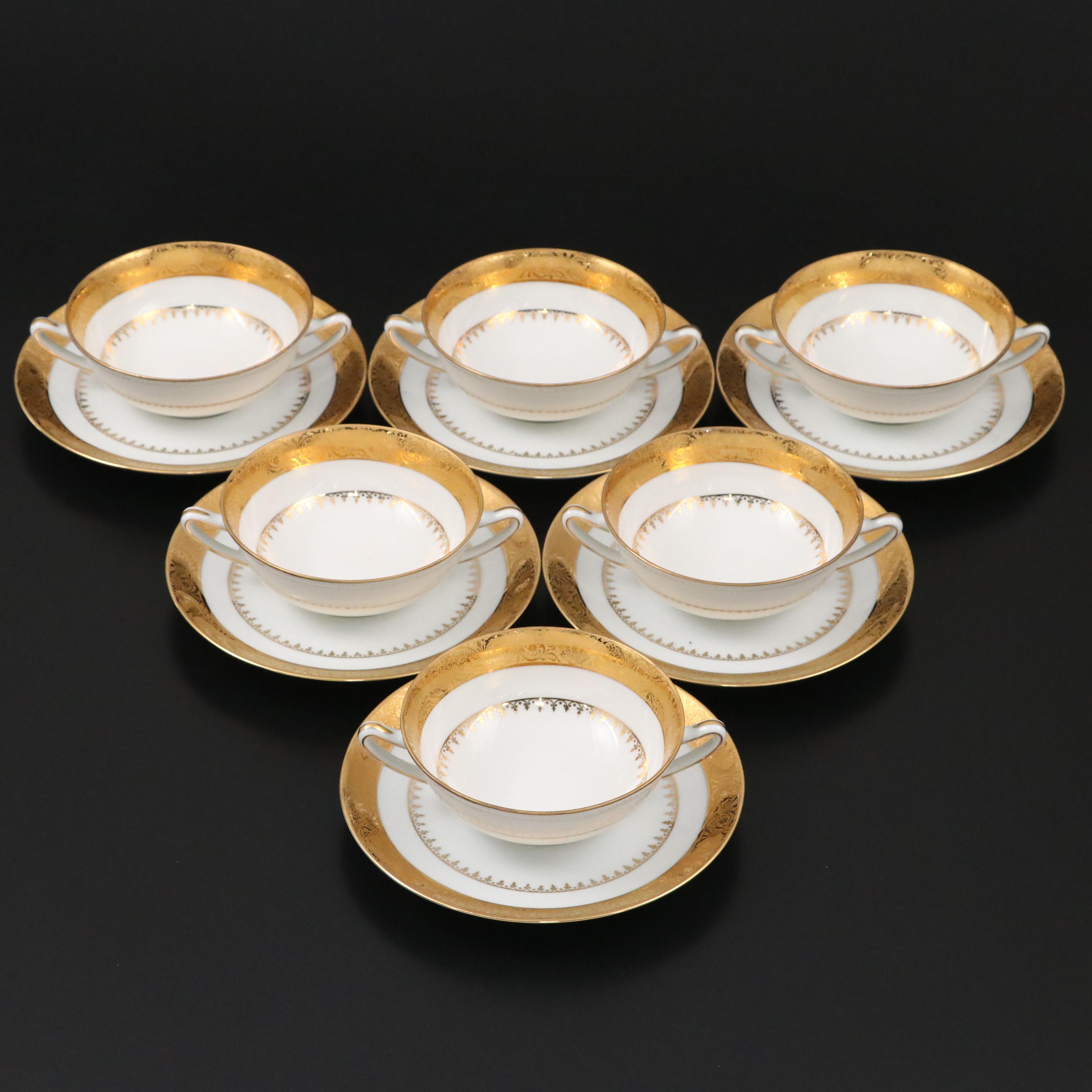 Charles Field Haviland Porcelain Cream Soup Cups with Underplates