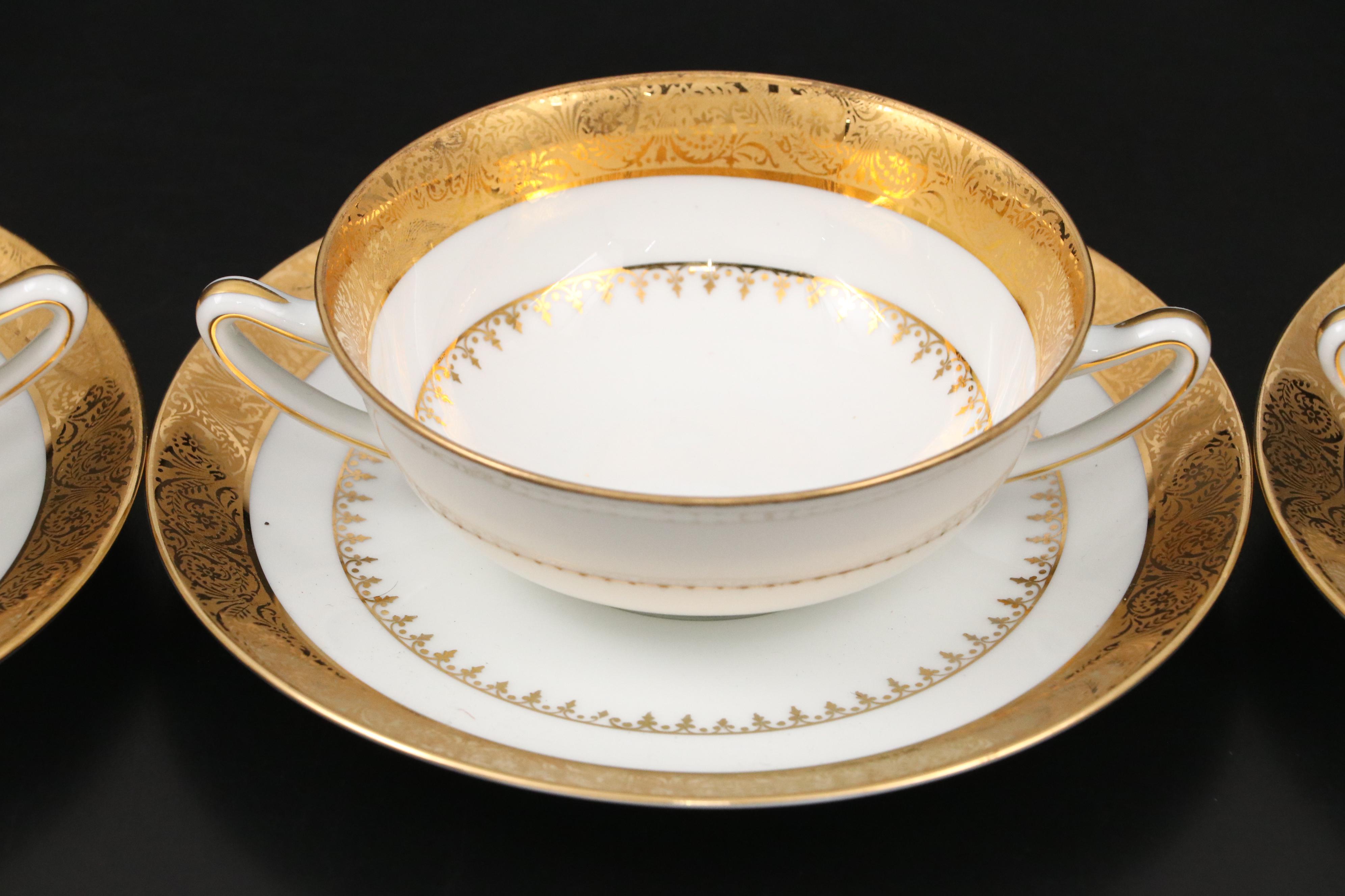 Charles Field Haviland Porcelain Cream Soup Cups with Underplates