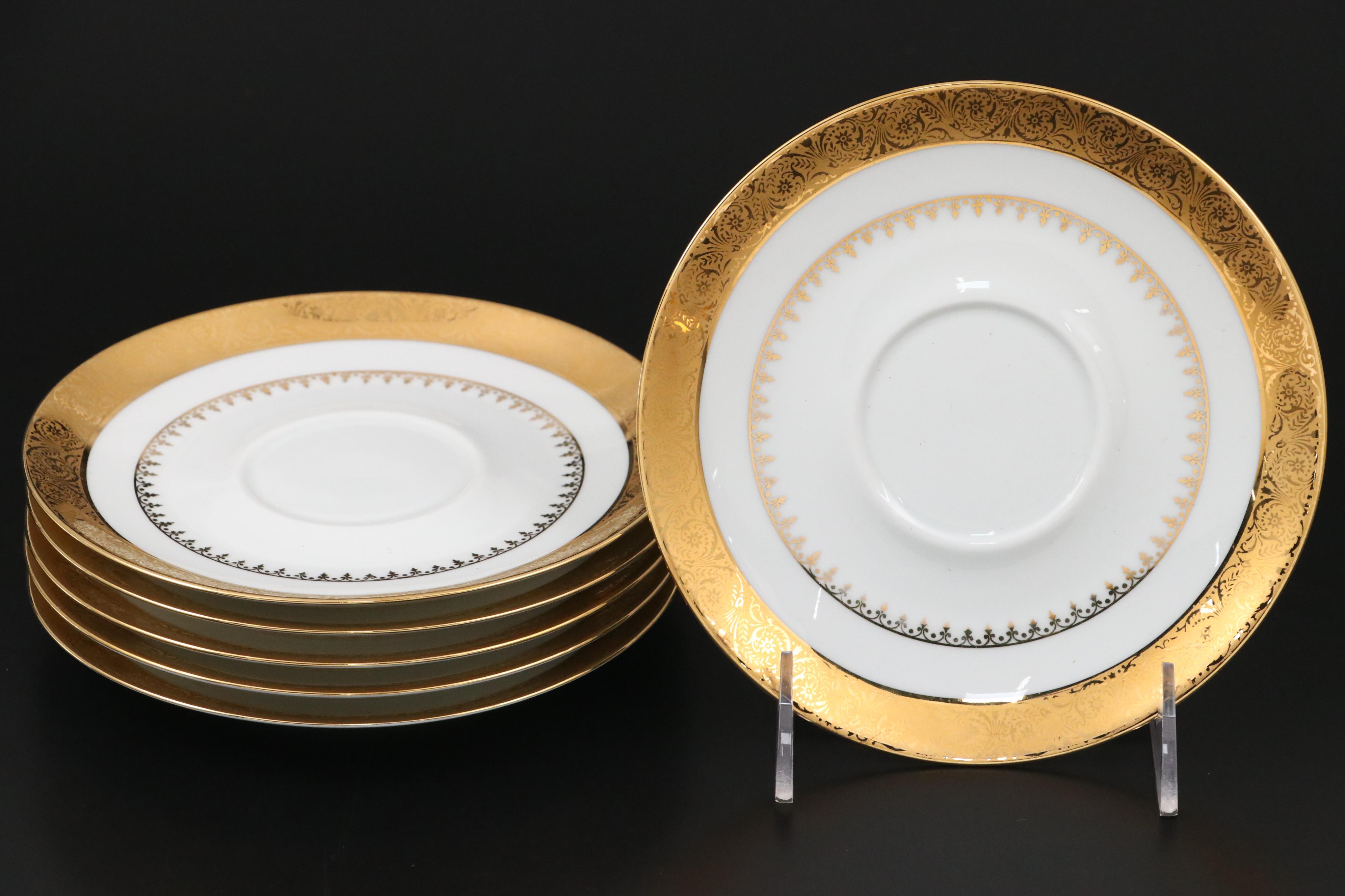 Charles Field Haviland Porcelain Cream Soup Cups with Underplates