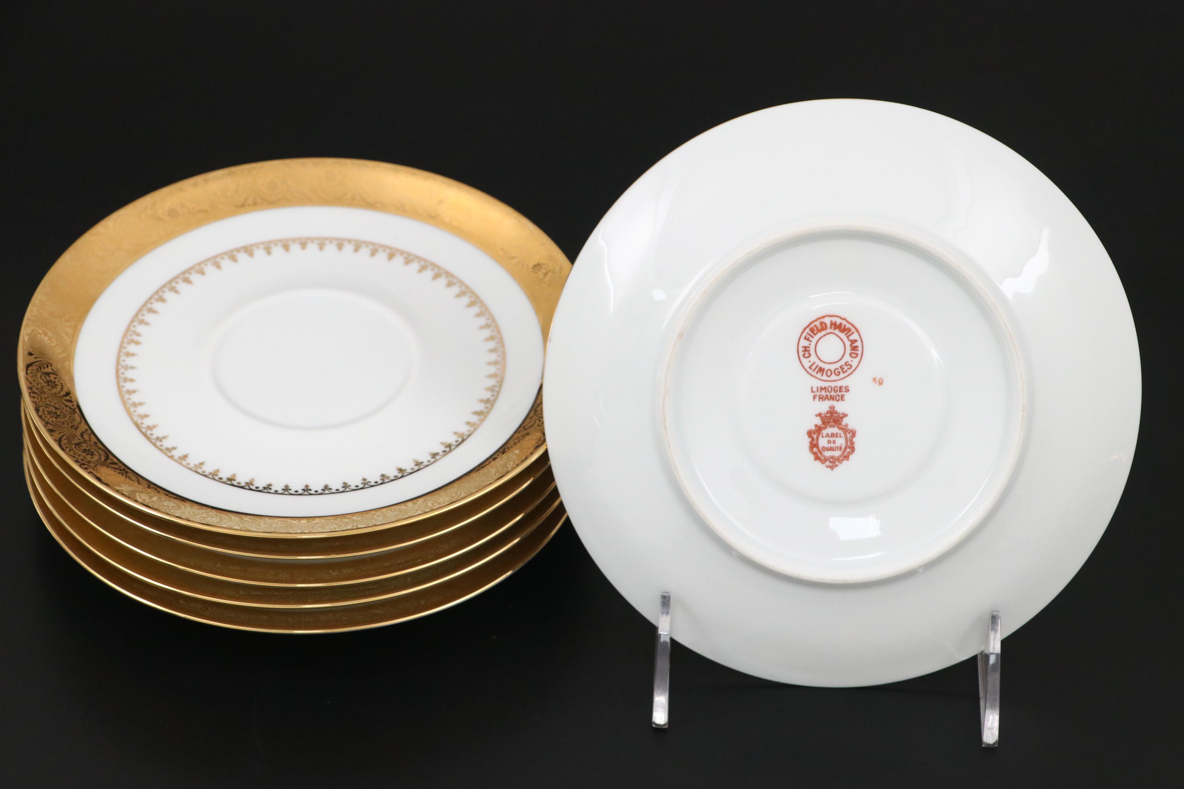 Charles Field Haviland Porcelain Cream Soup Cups with Underplates