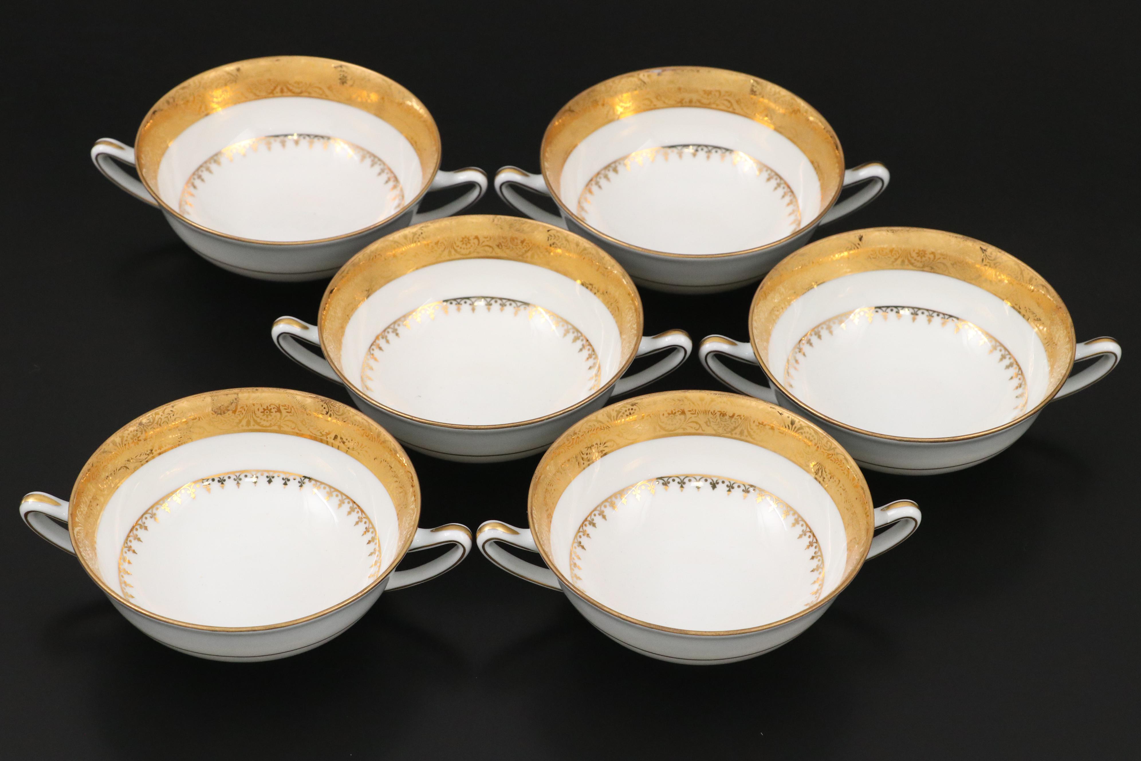 Charles Field Haviland Porcelain Cream Soup Cups with Underplates