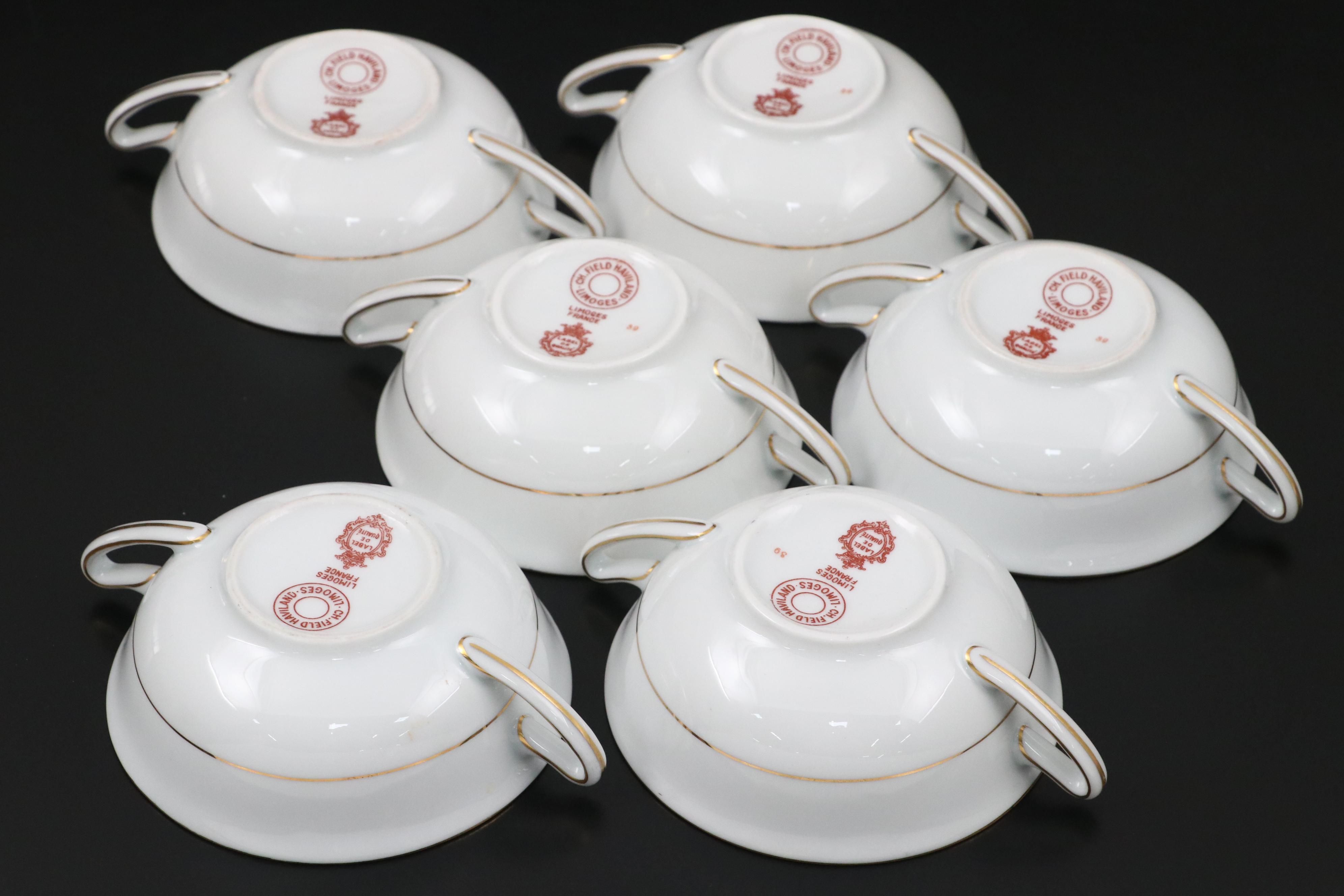 Charles Field Haviland Porcelain Cream Soup Cups with Underplates