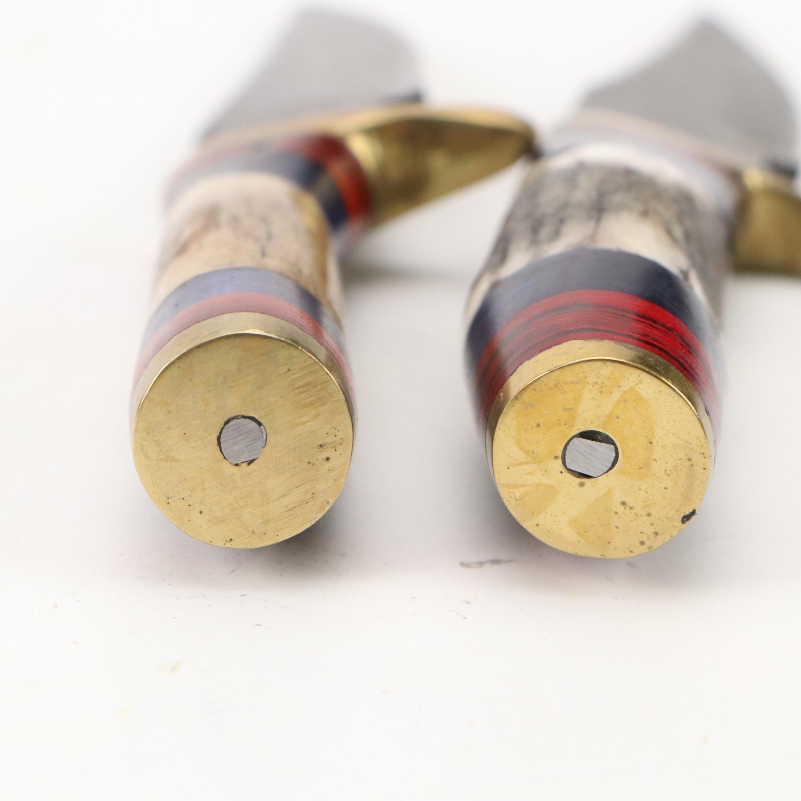 Damascus Steel Hunting and Skinner Knives in Leather Scabbards