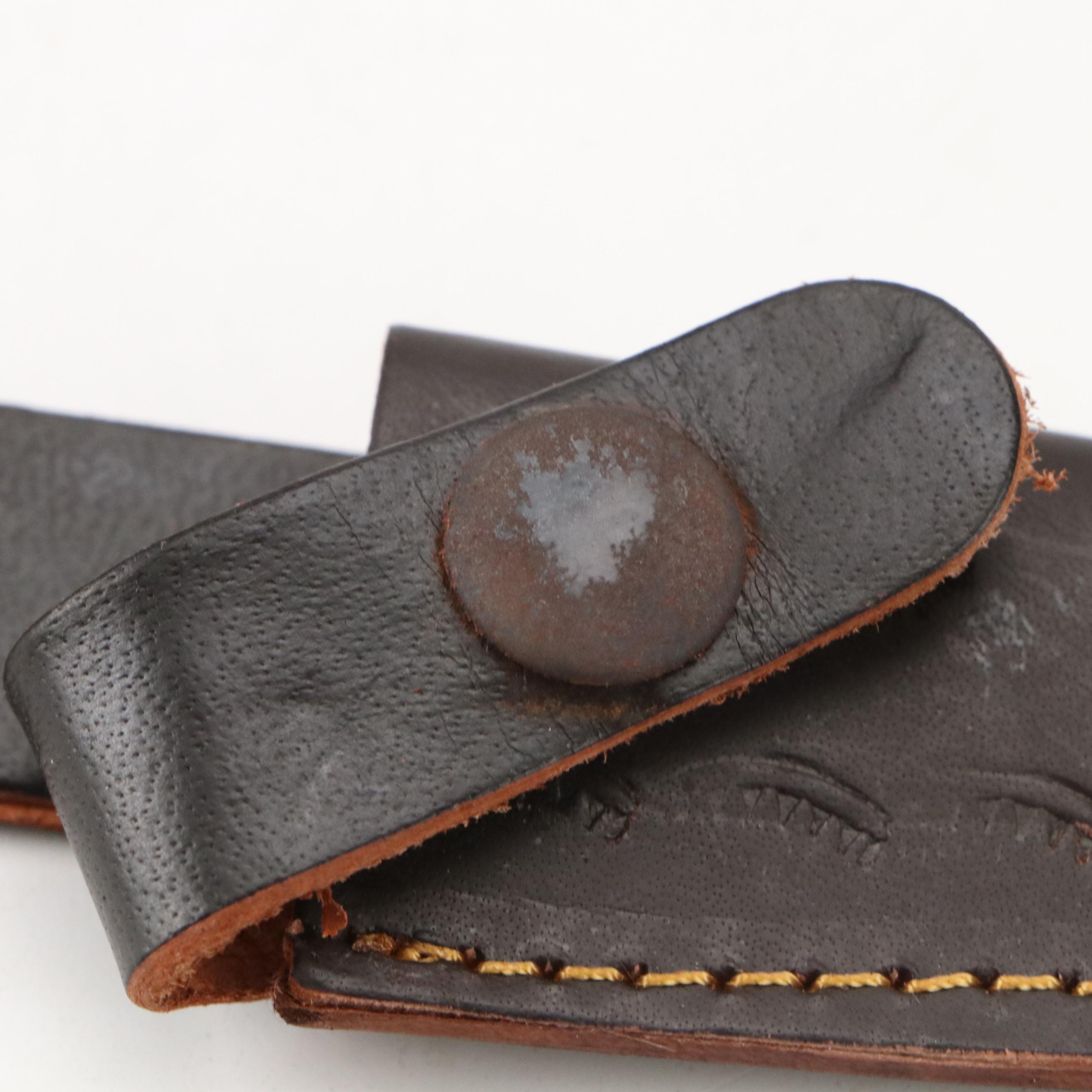 Damascus Steel Hunting and Skinner Knives in Leather Scabbards