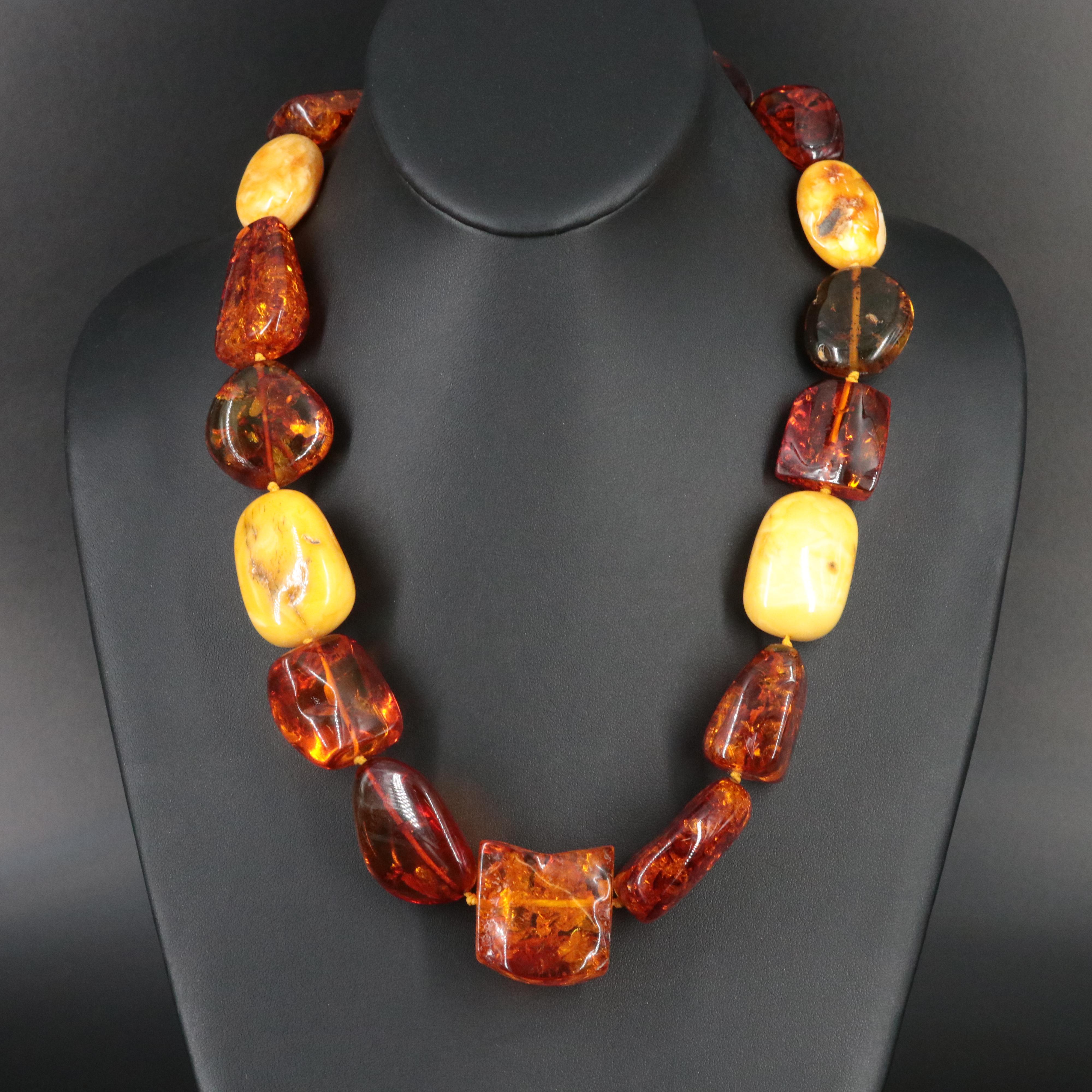Sterling Amber Bead Necklace