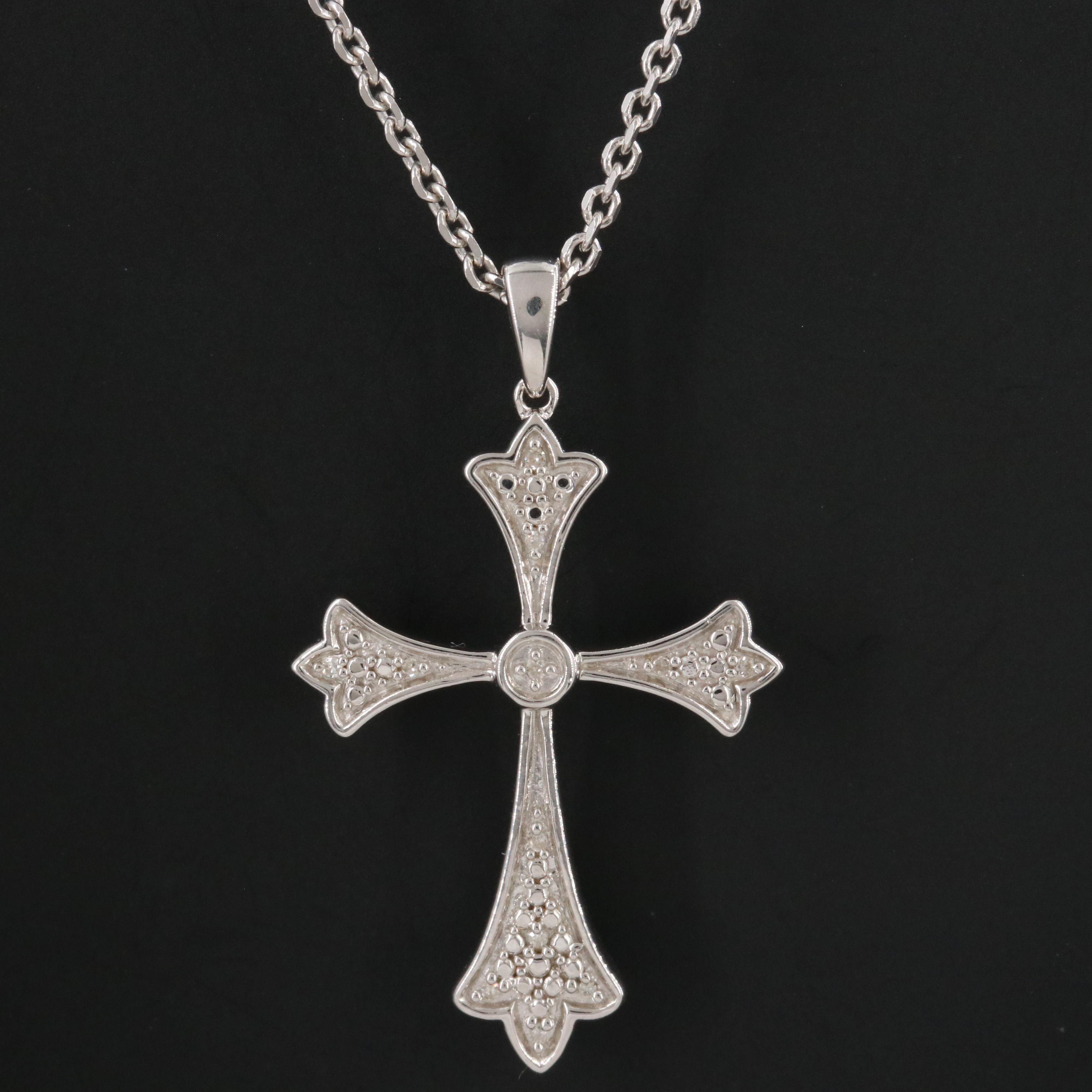 Sterling Diamond Cross Pendant Necklace