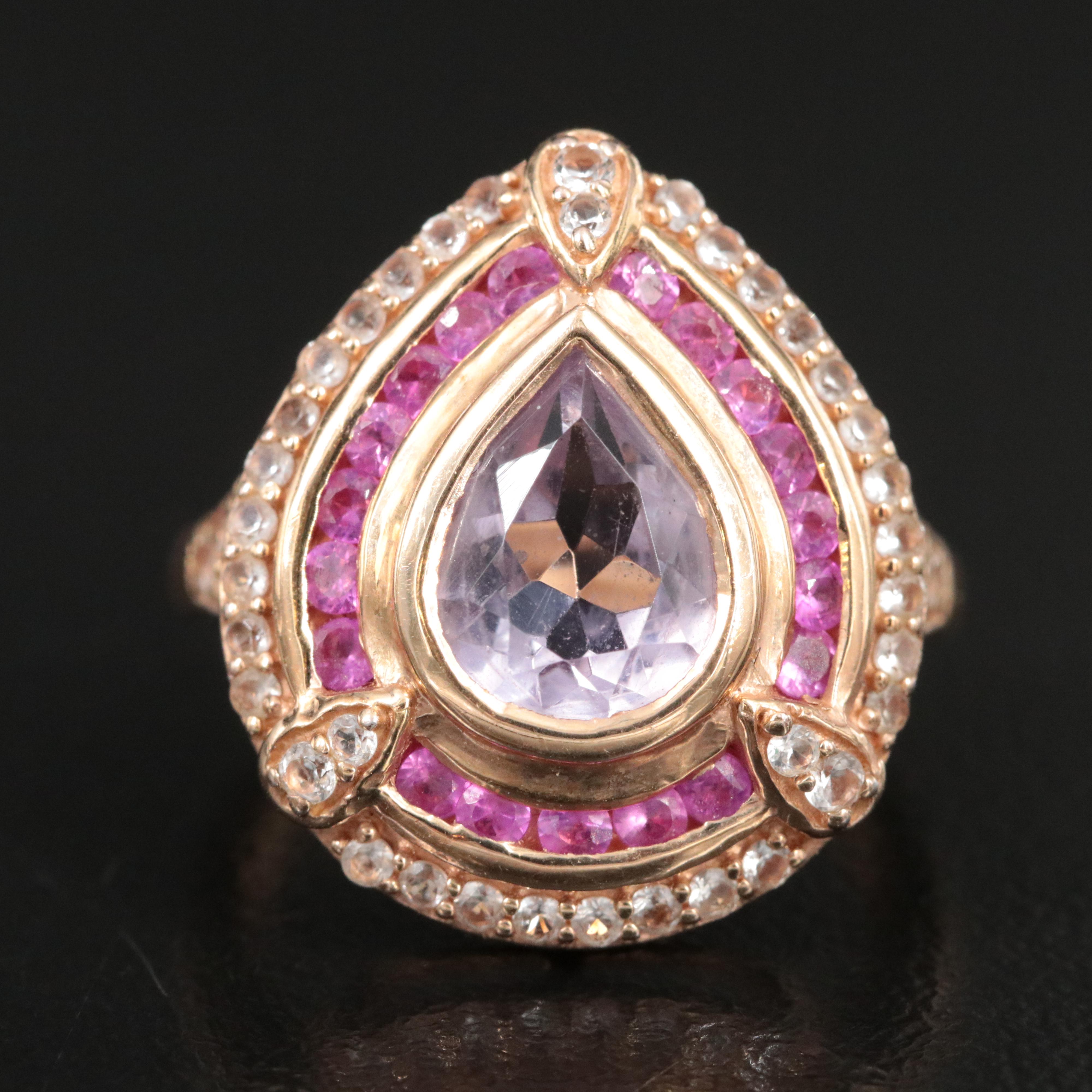 Sterling Amethyst, Ruby and White Sapphire Ring