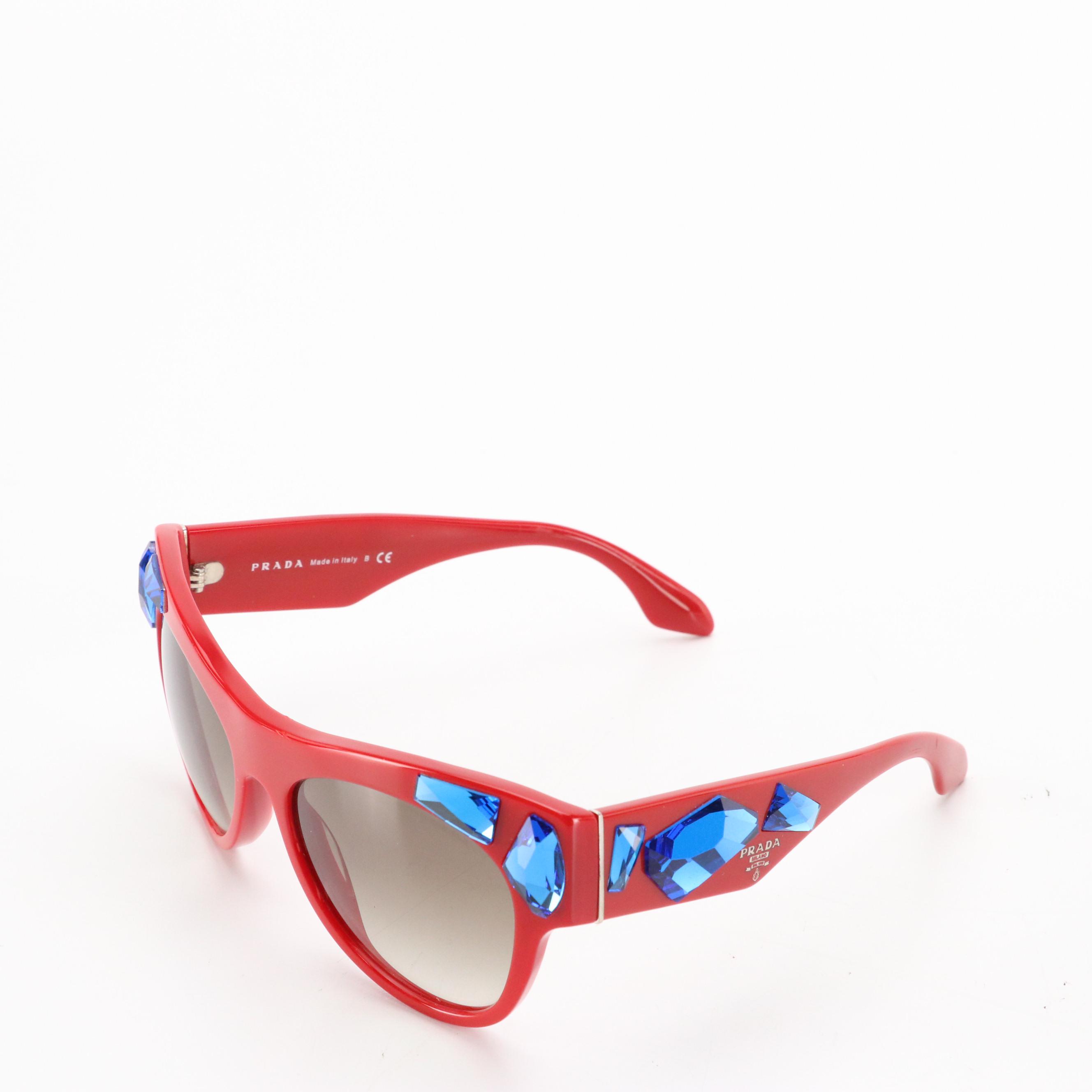 Prada SPR 22Q SMN-0A7 Voice Cat Eye Sunglasses with Gem Stone Embellishments