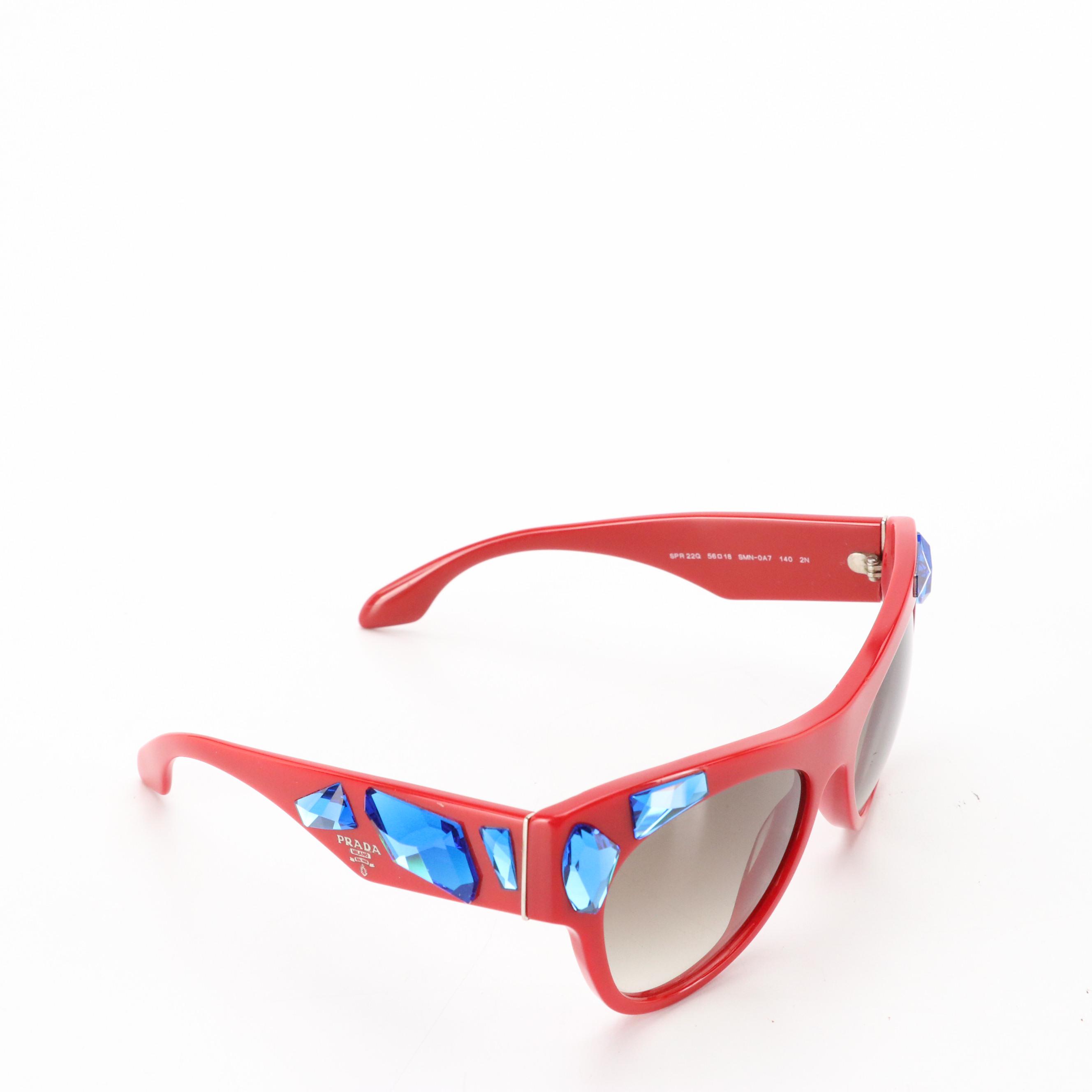 Prada SPR 22Q SMN-0A7 Voice Cat Eye Sunglasses with Gem Stone Embellishments