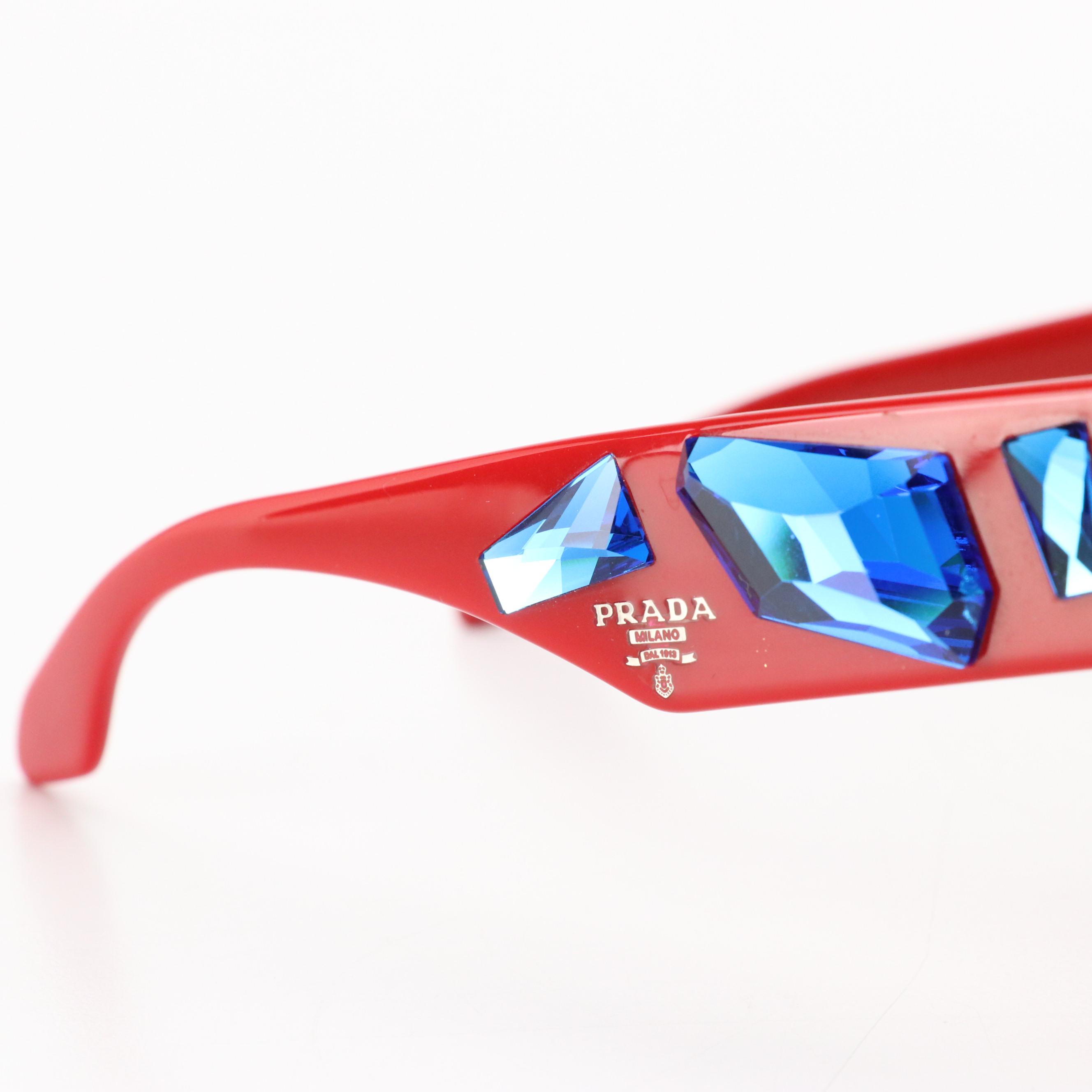 Prada SPR 22Q SMN-0A7 Voice Cat Eye Sunglasses with Gem Stone Embellishments