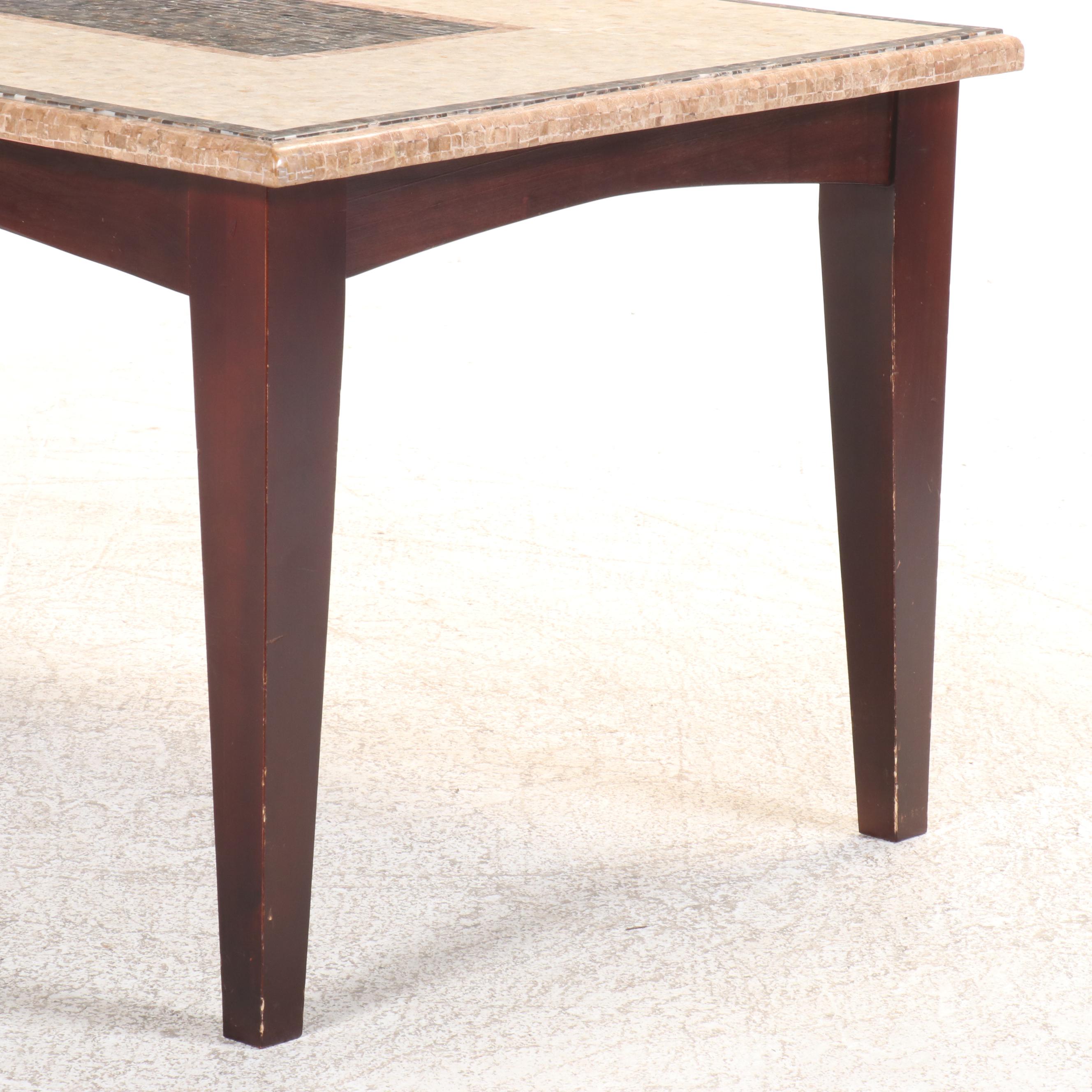 Contemporary Tessellated Stone Top Wood Dining Table