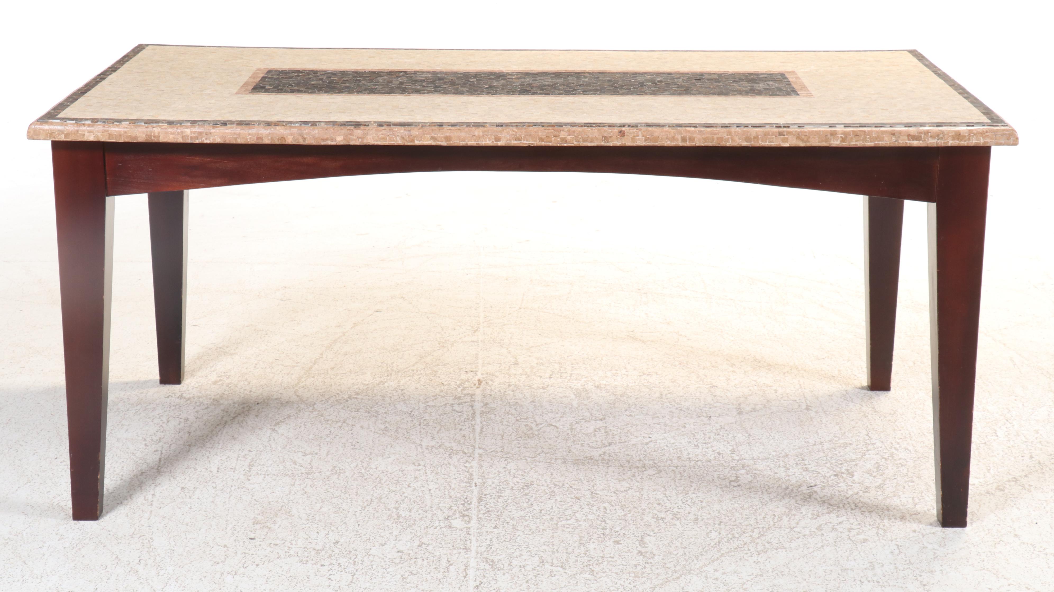 Contemporary Tessellated Stone Top Wood Dining Table