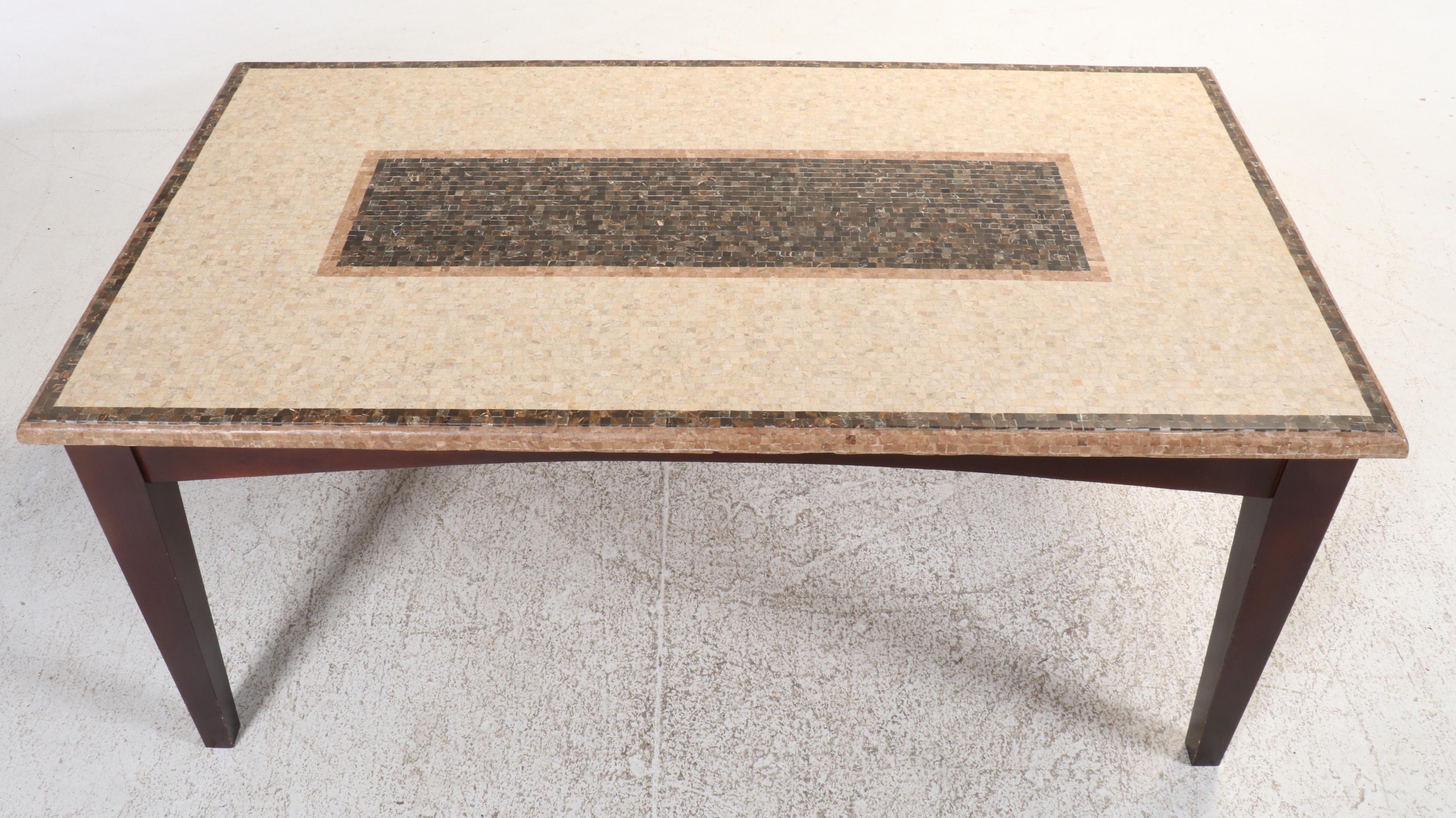 Contemporary Tessellated Stone Top Wood Dining Table