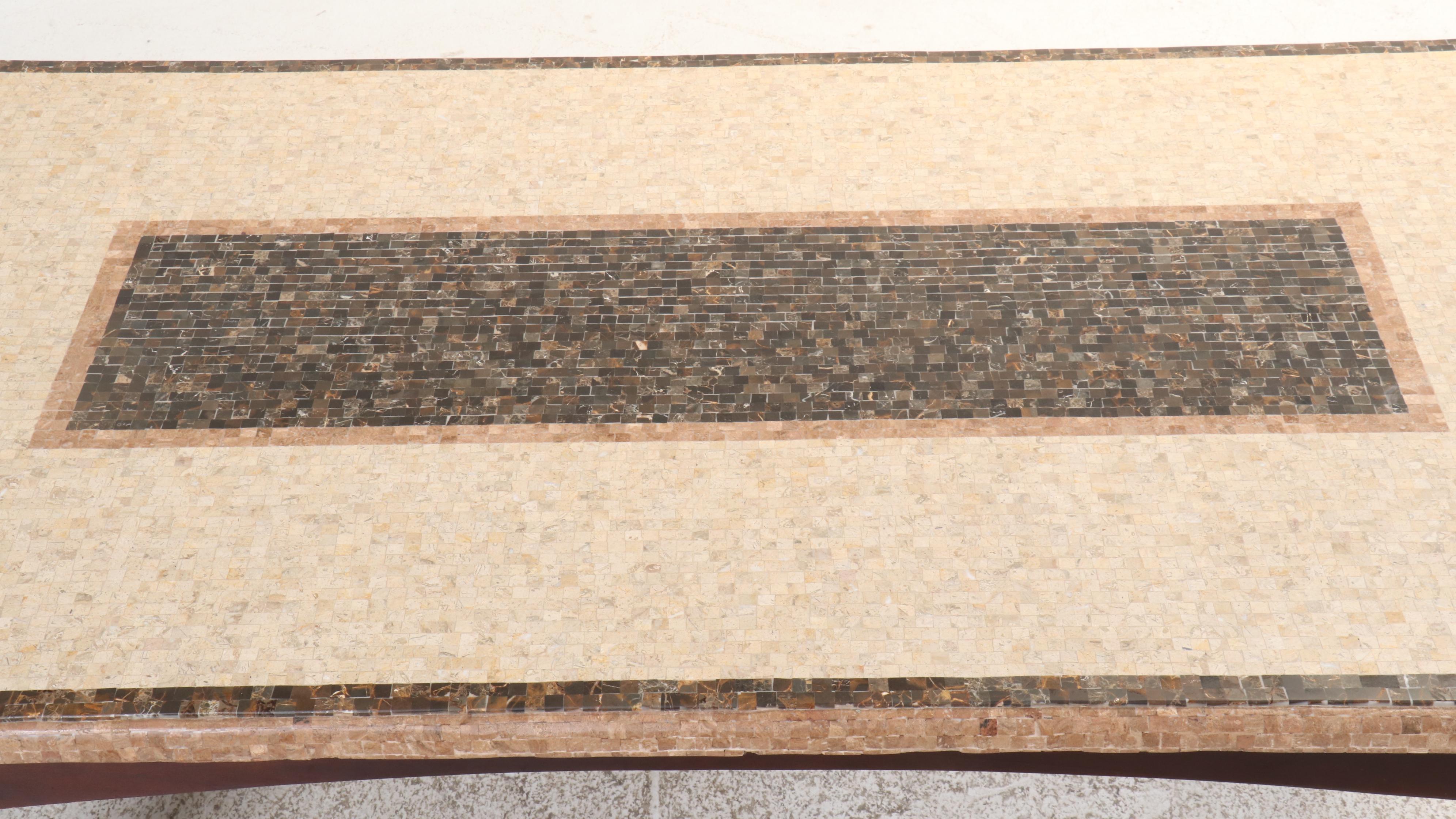 Contemporary Tessellated Stone Top Wood Dining Table