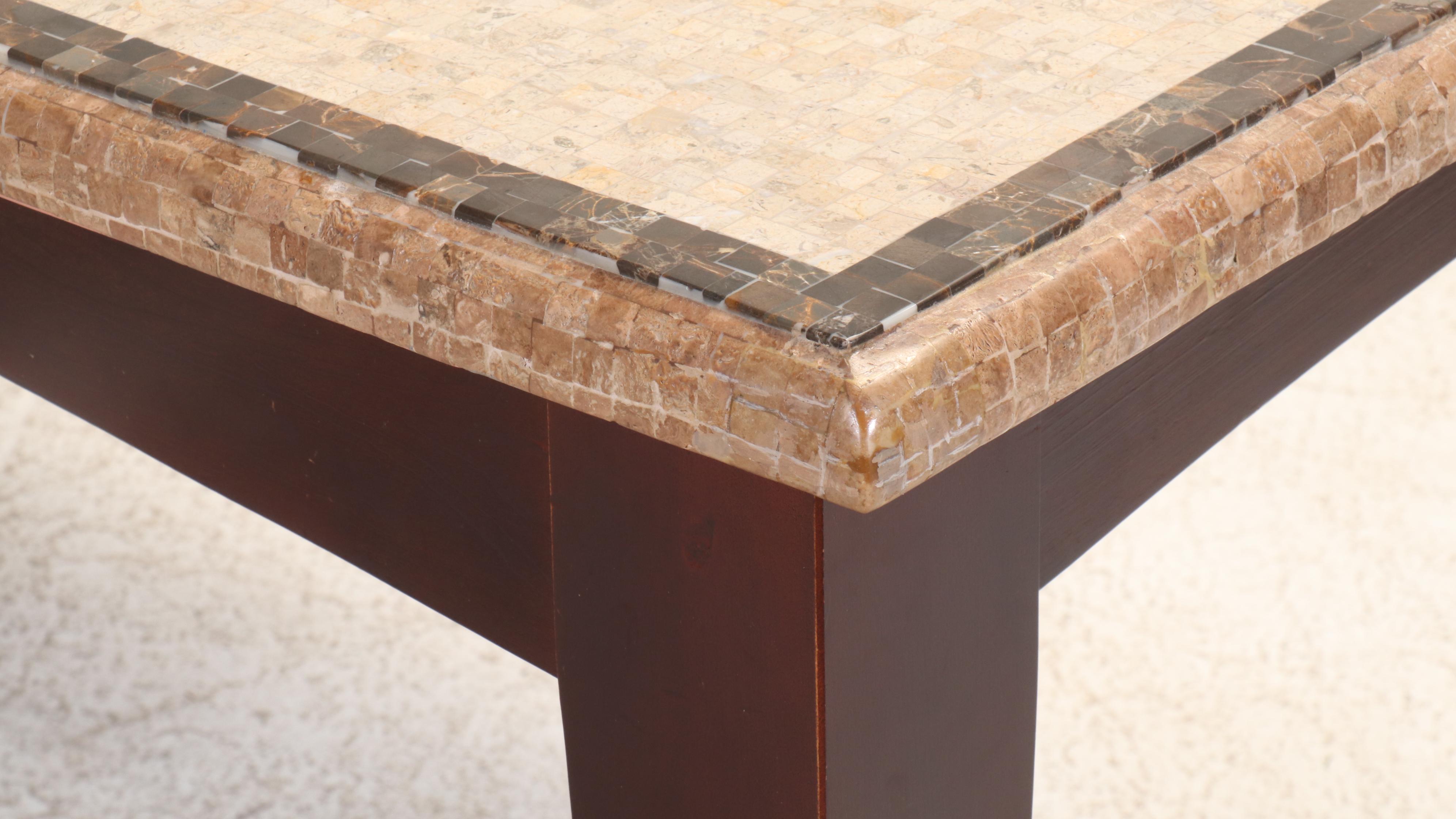 Contemporary Tessellated Stone Top Wood Dining Table