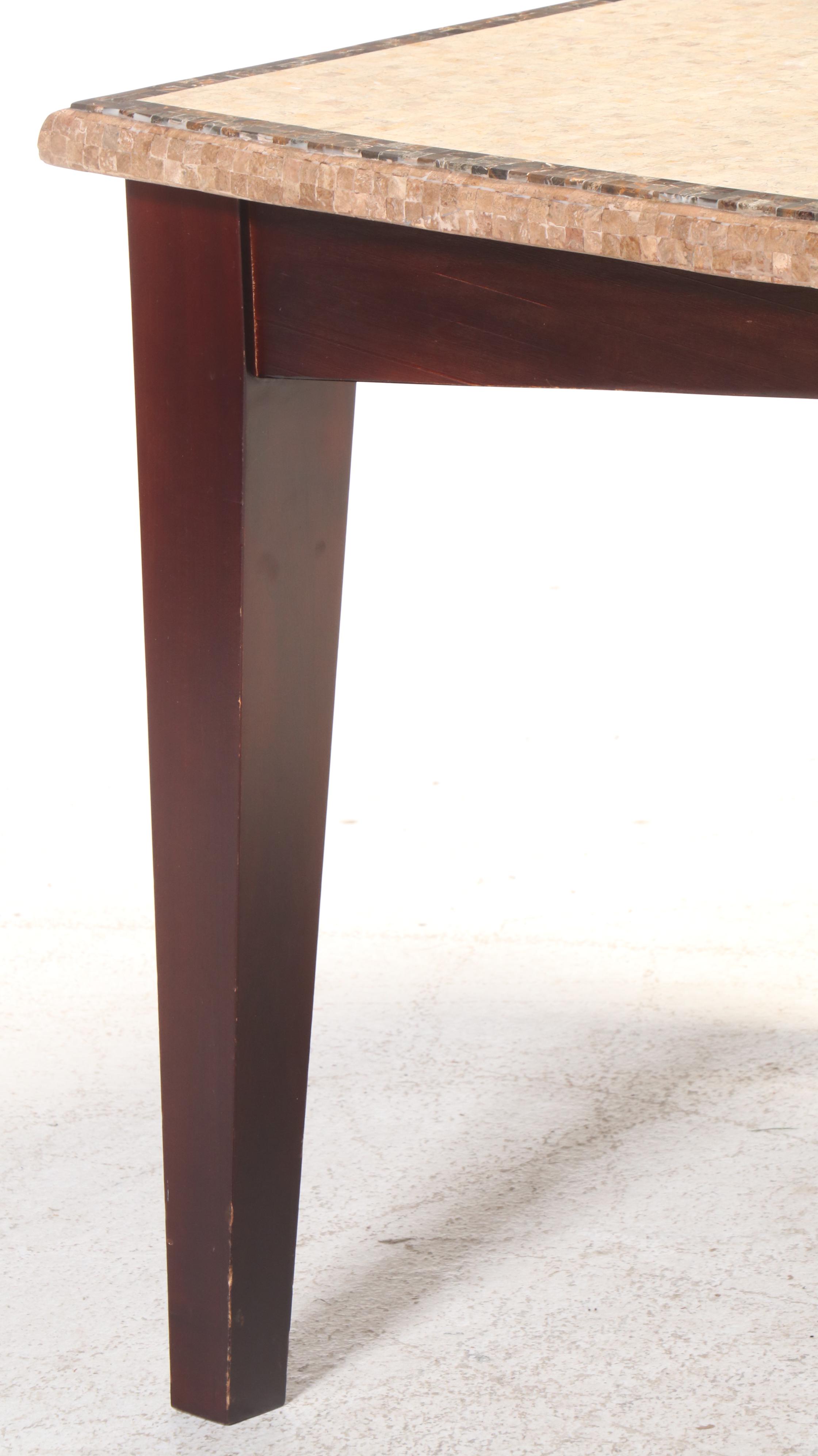 Contemporary Tessellated Stone Top Wood Dining Table