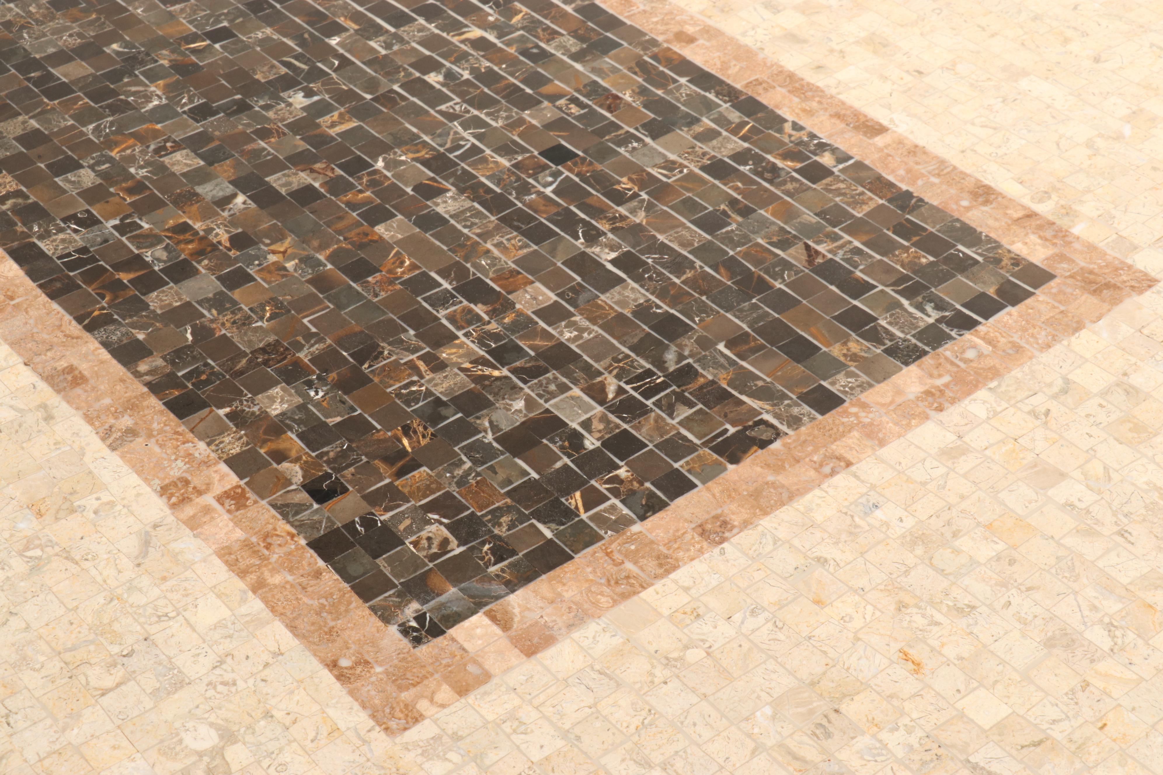 Contemporary Tessellated Stone Top Wood Dining Table