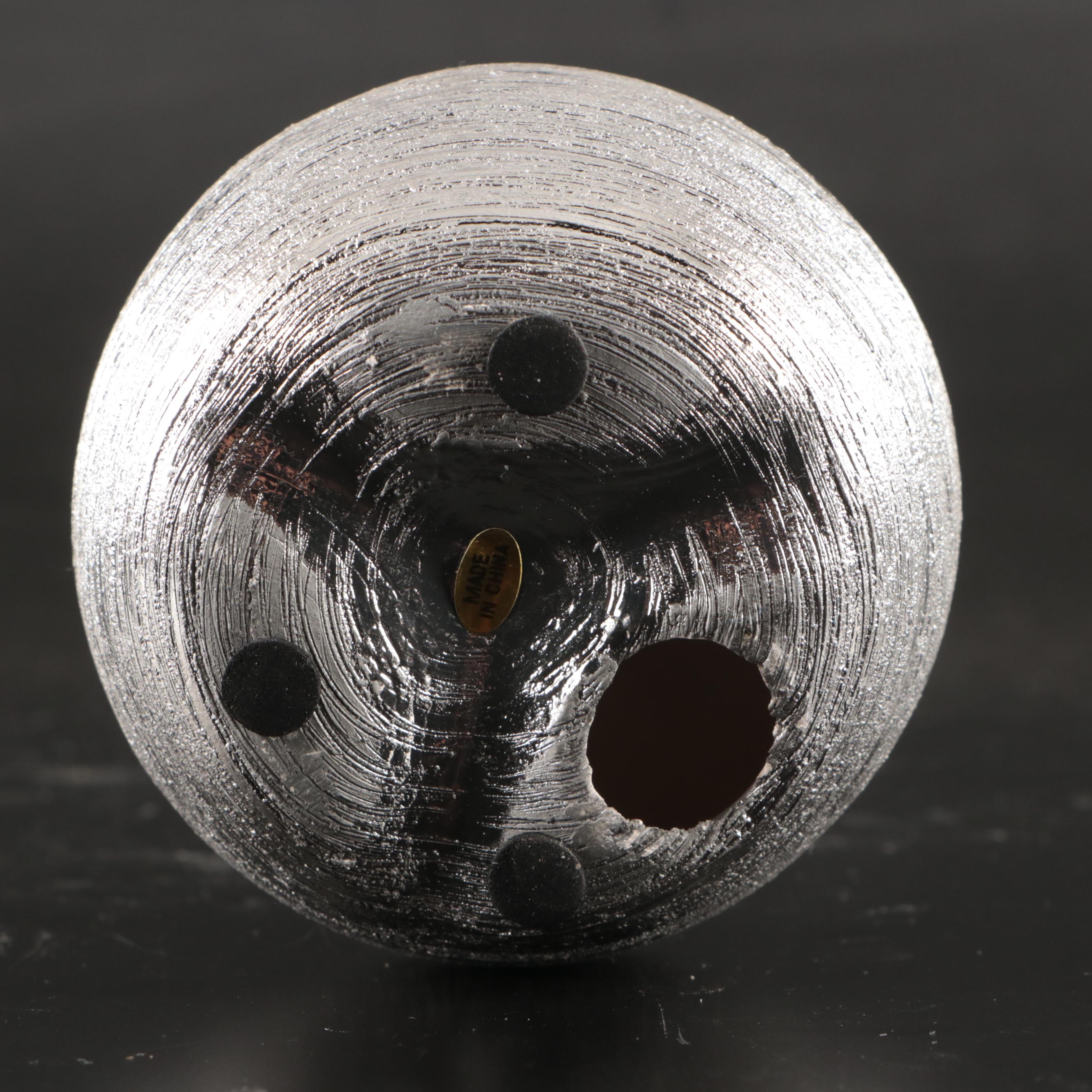 At Home Silvered Ceramic Apple, Pear and Orbs with Glass Centerpiece Bowl