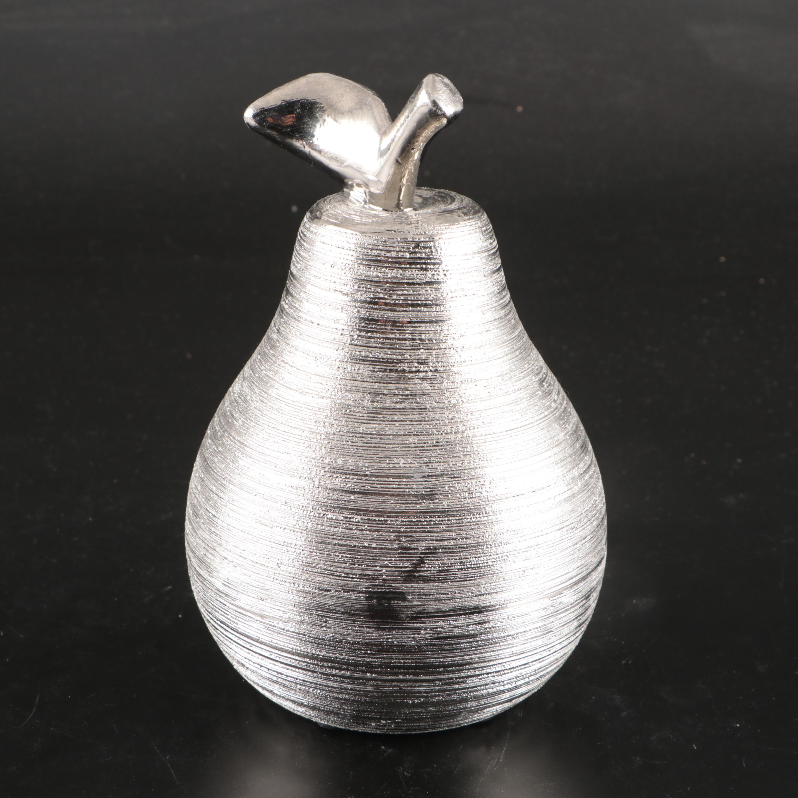 At Home Silvered Ceramic Apple, Pear and Orbs with Glass Centerpiece Bowl