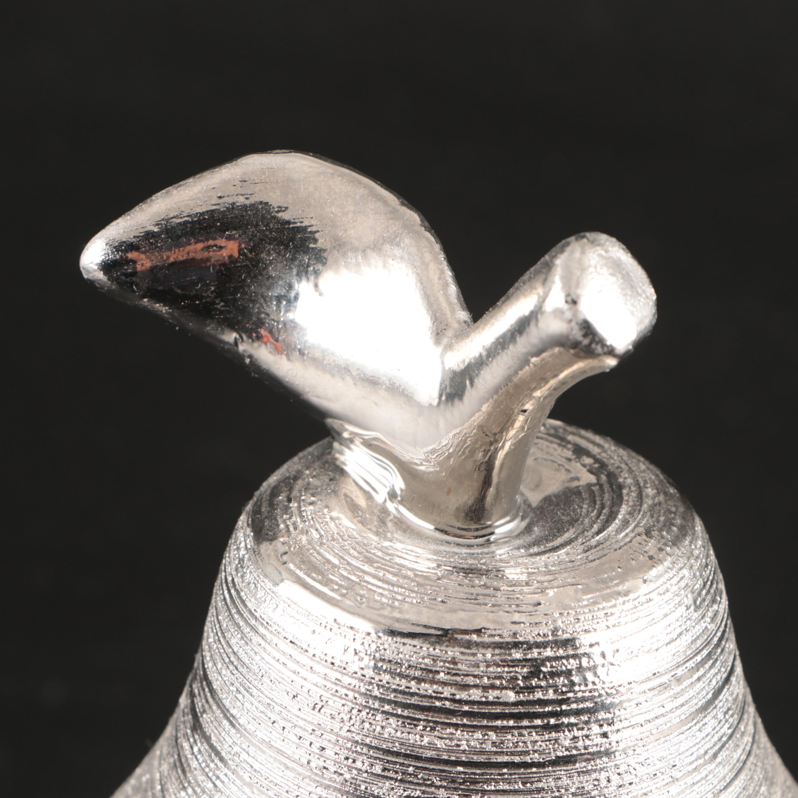 At Home Silvered Ceramic Apple, Pear and Orbs with Glass Centerpiece Bowl