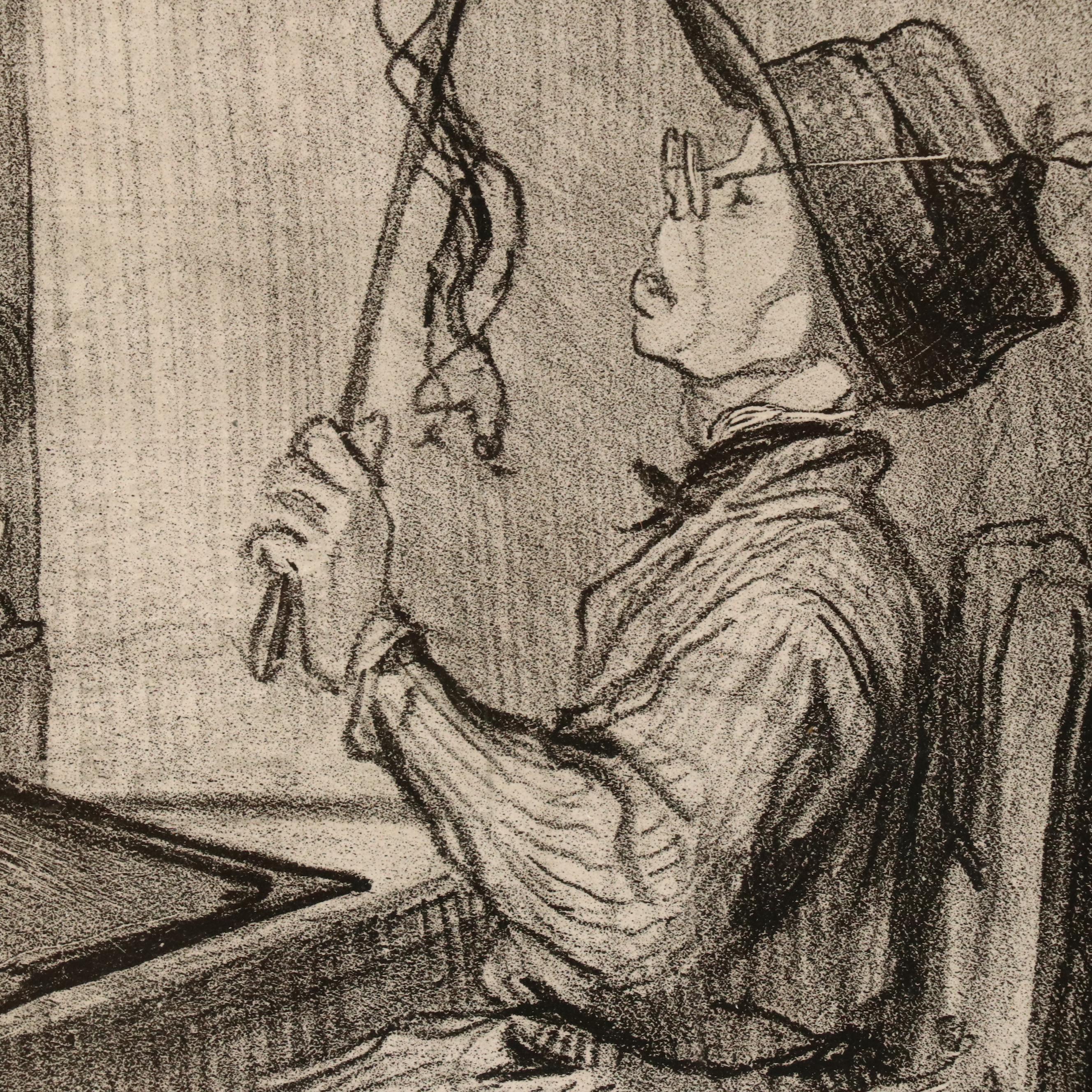 Lithograph After Honoré Daumier "Attends, attends..." and Illustrative Etching