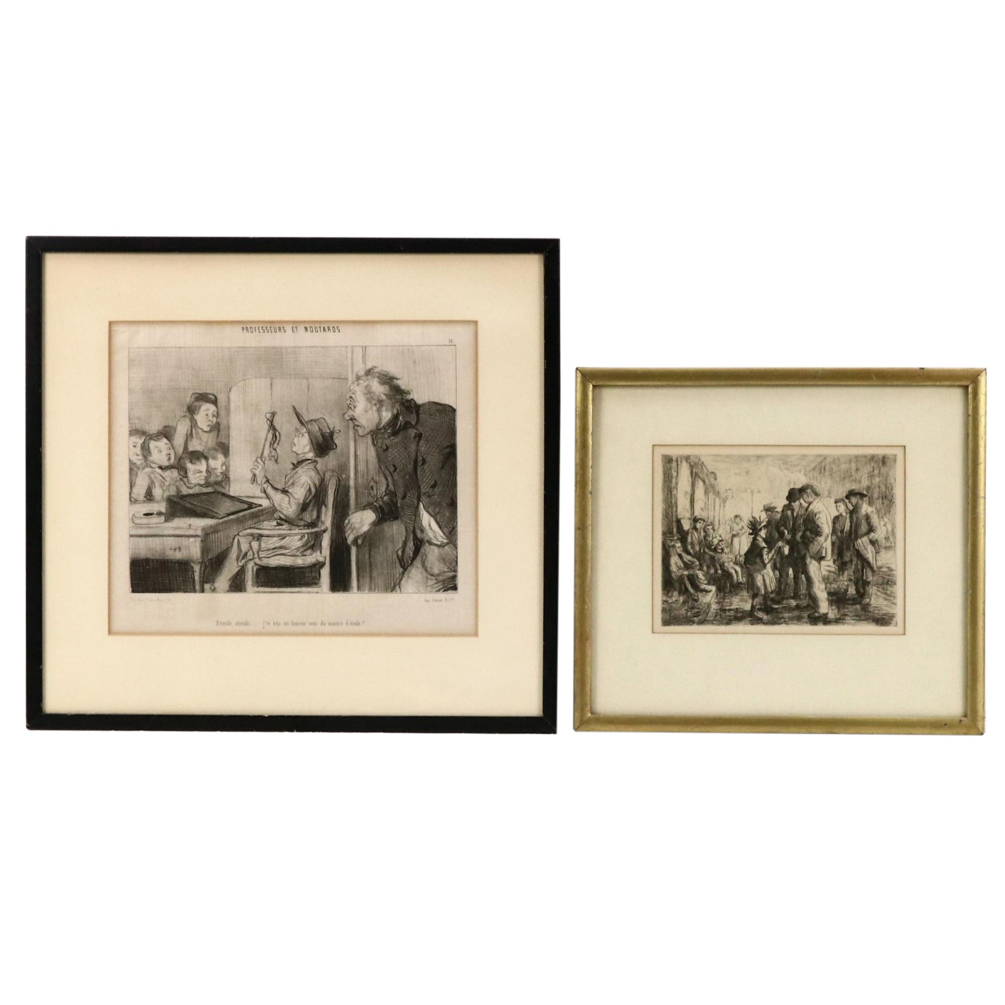 Lithograph After Honoré Daumier "Attends, attends..." and Illustrative Etching
