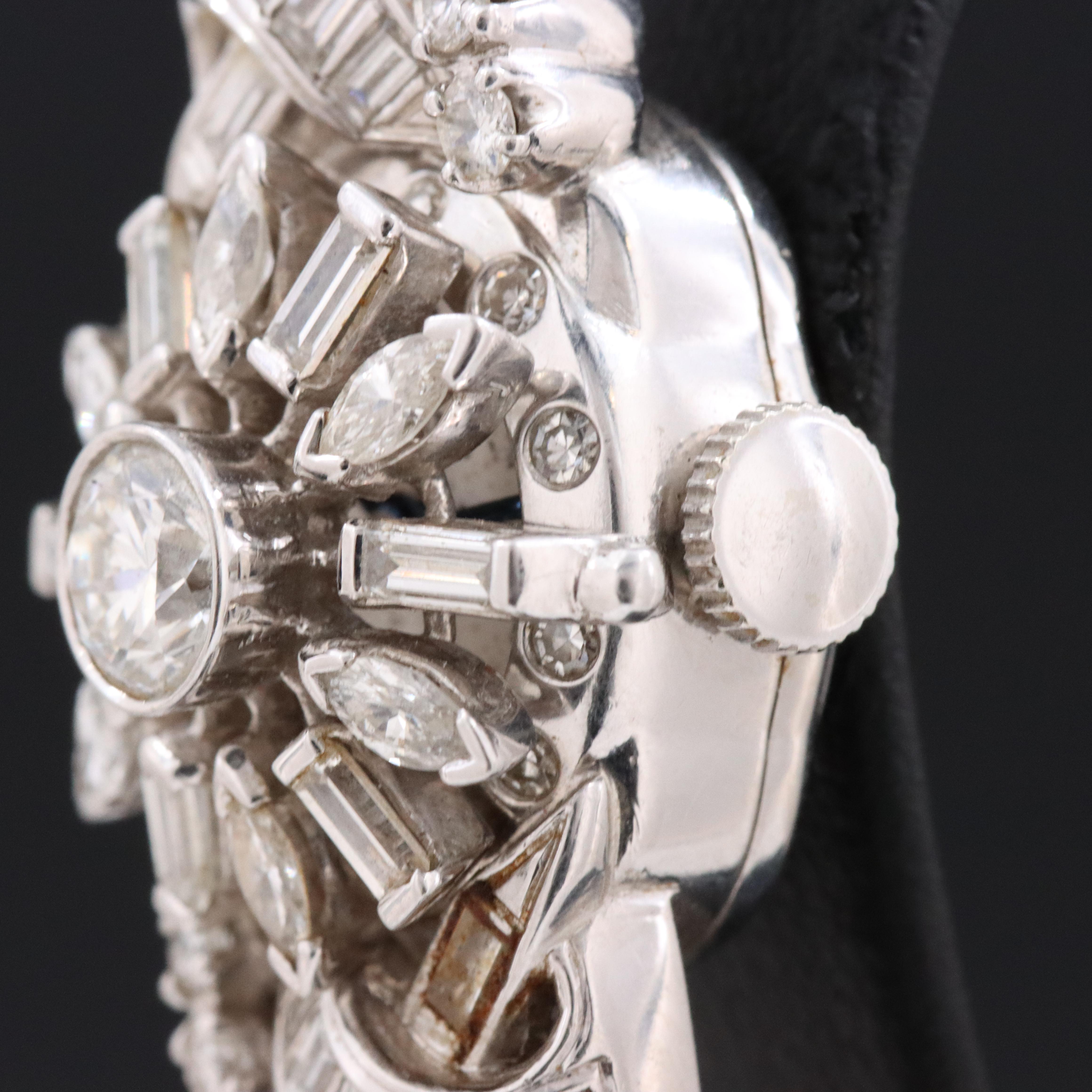 Art Deco Hamilton 6.00 CTW Diamond Platinum Hidden Dial Antique Cocktail Watch