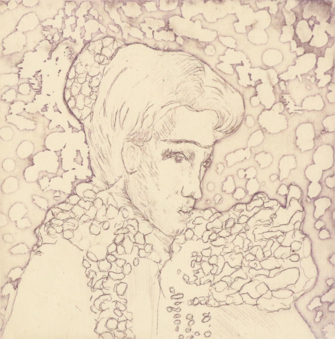 Stylized Portrait Etching "Deora," Mid–Late 20th Century