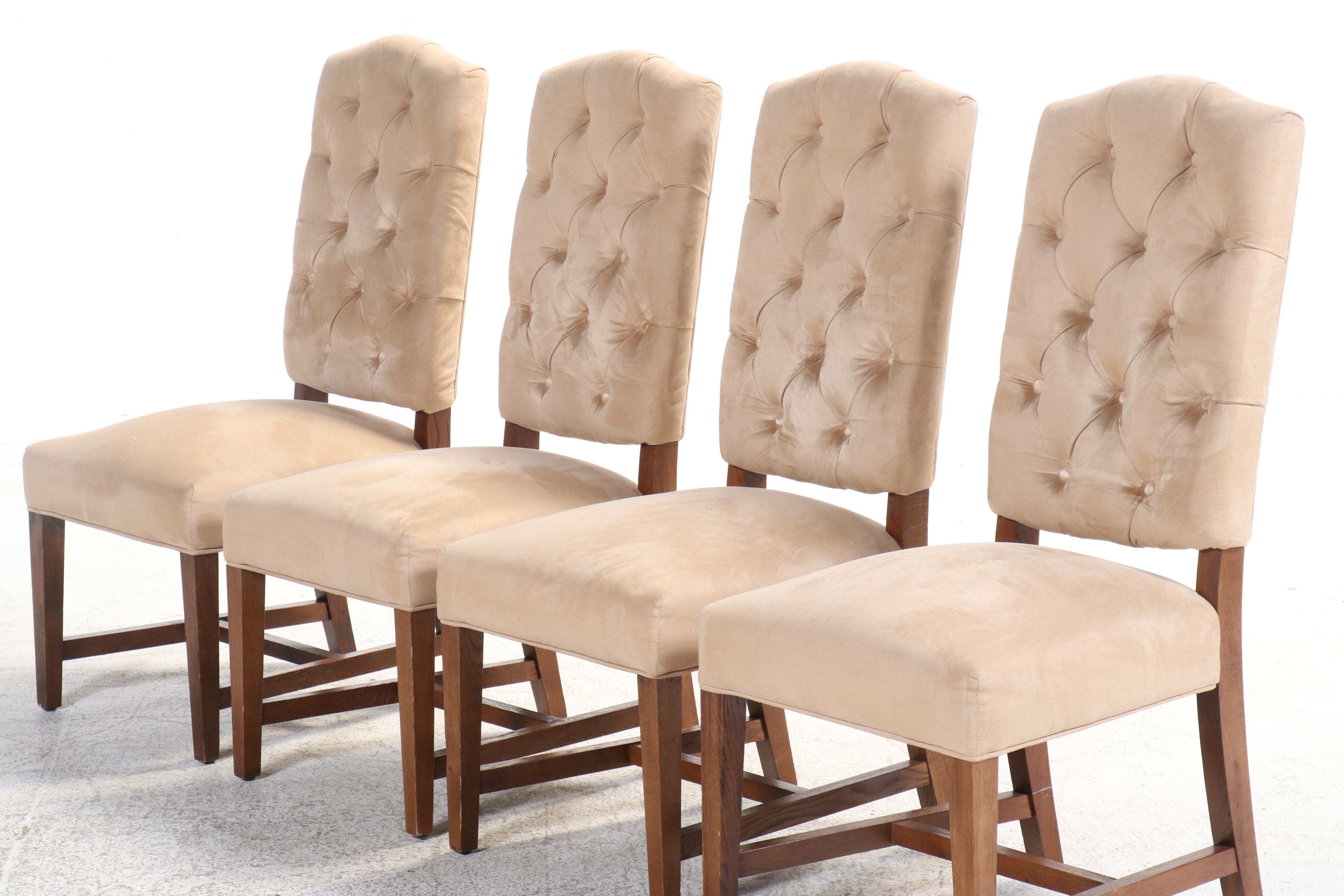 Set of Six Button-Tufted Microsuede Upholstered Dining Chairs