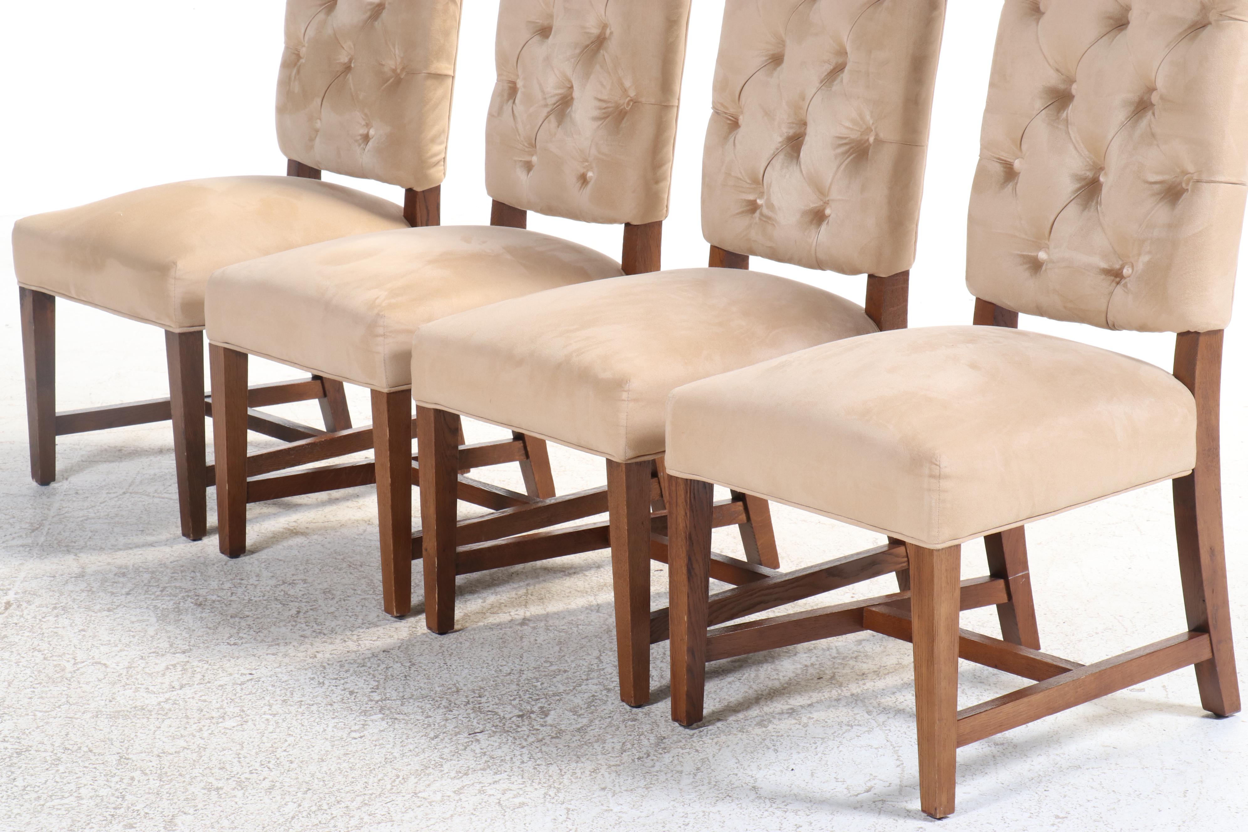 Set of Six Button-Tufted Microsuede Upholstered Dining Chairs