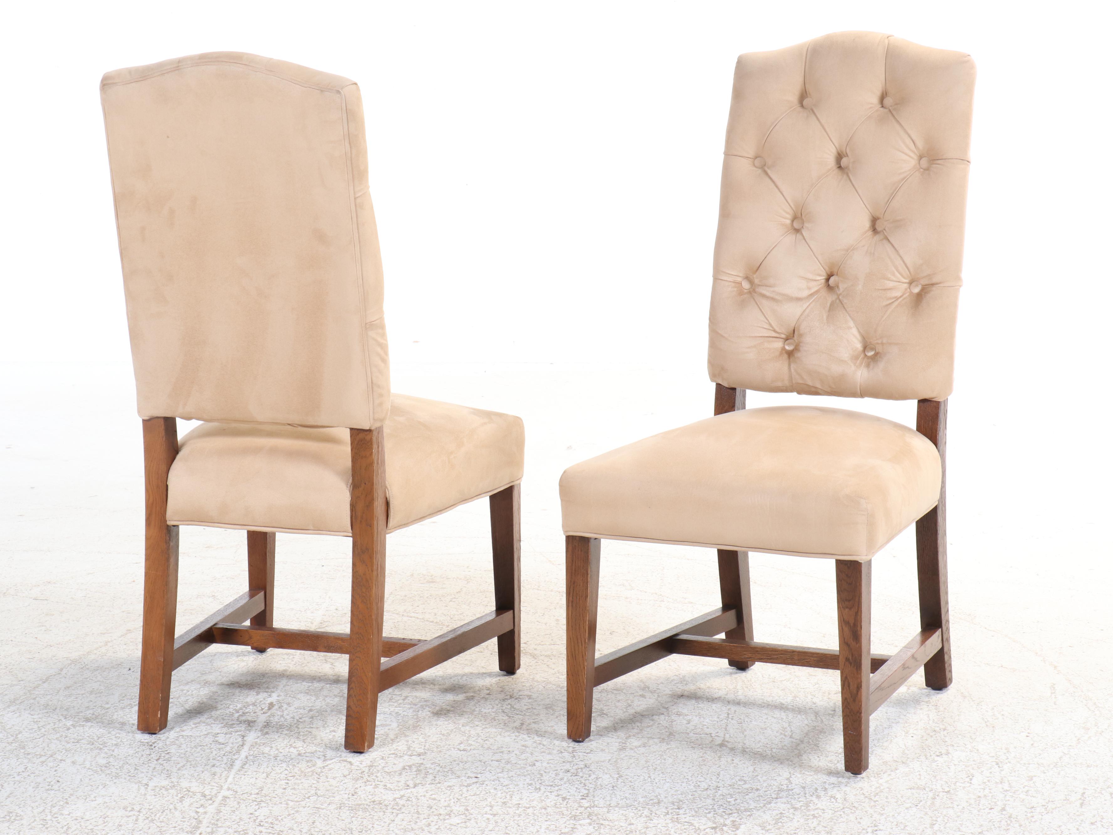 Set of Six Button-Tufted Microsuede Upholstered Dining Chairs