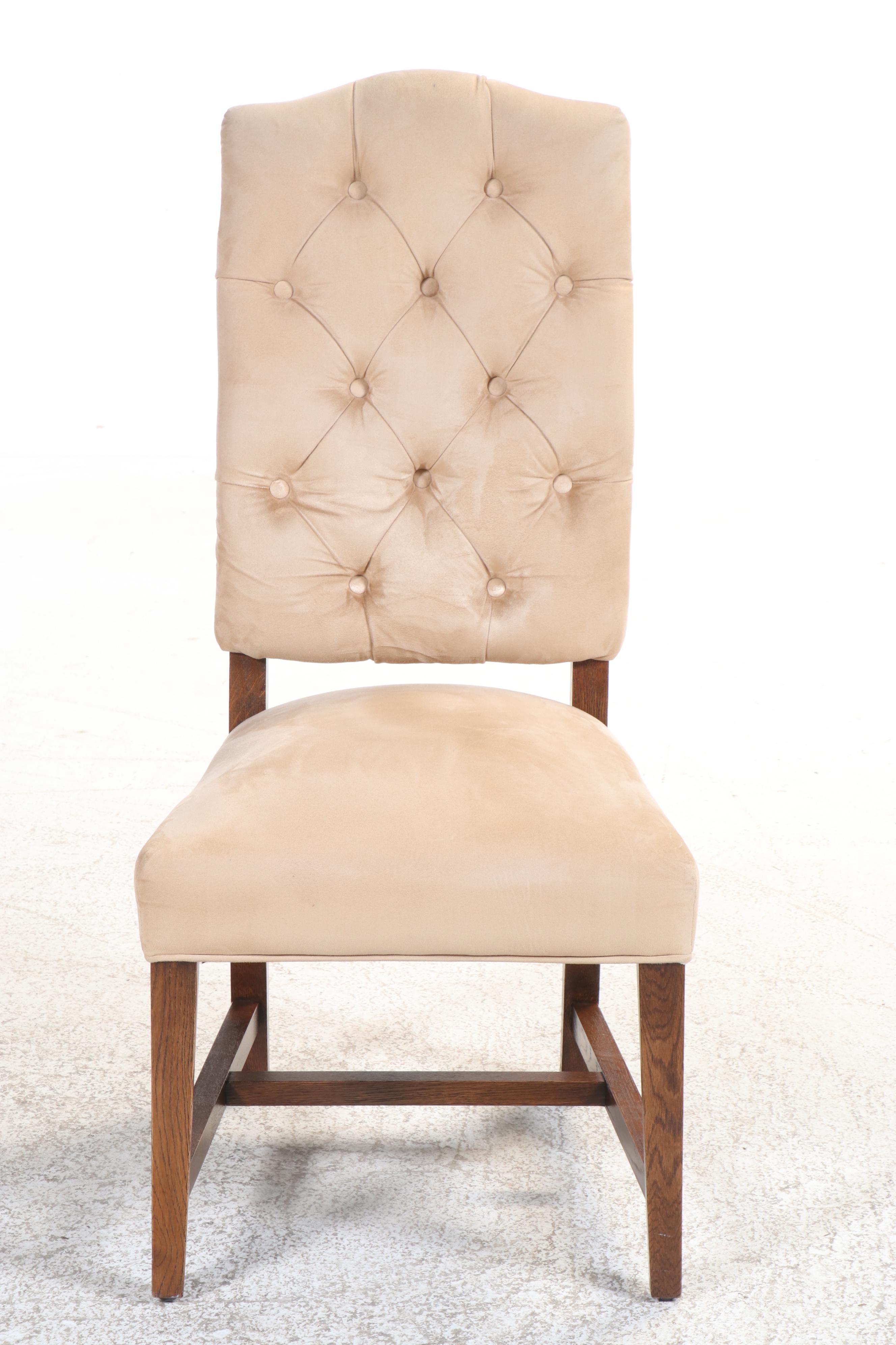 Set of Six Button-Tufted Microsuede Upholstered Dining Chairs