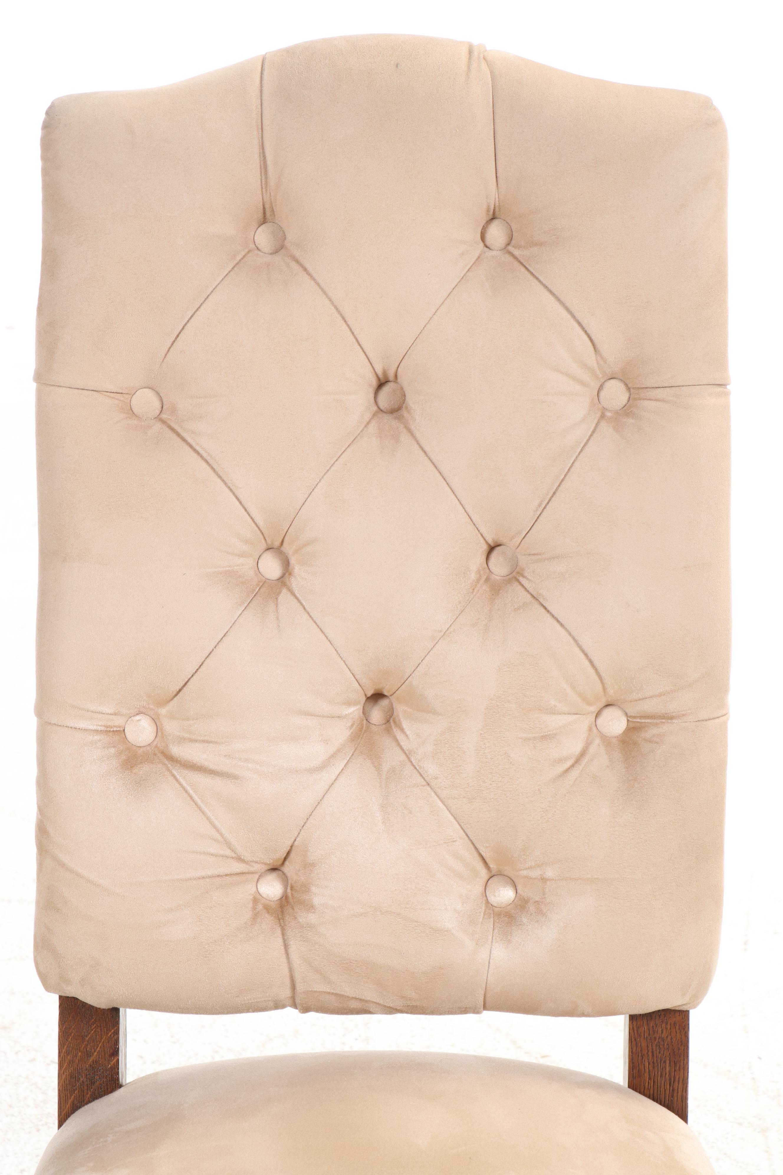 Set of Six Button-Tufted Microsuede Upholstered Dining Chairs