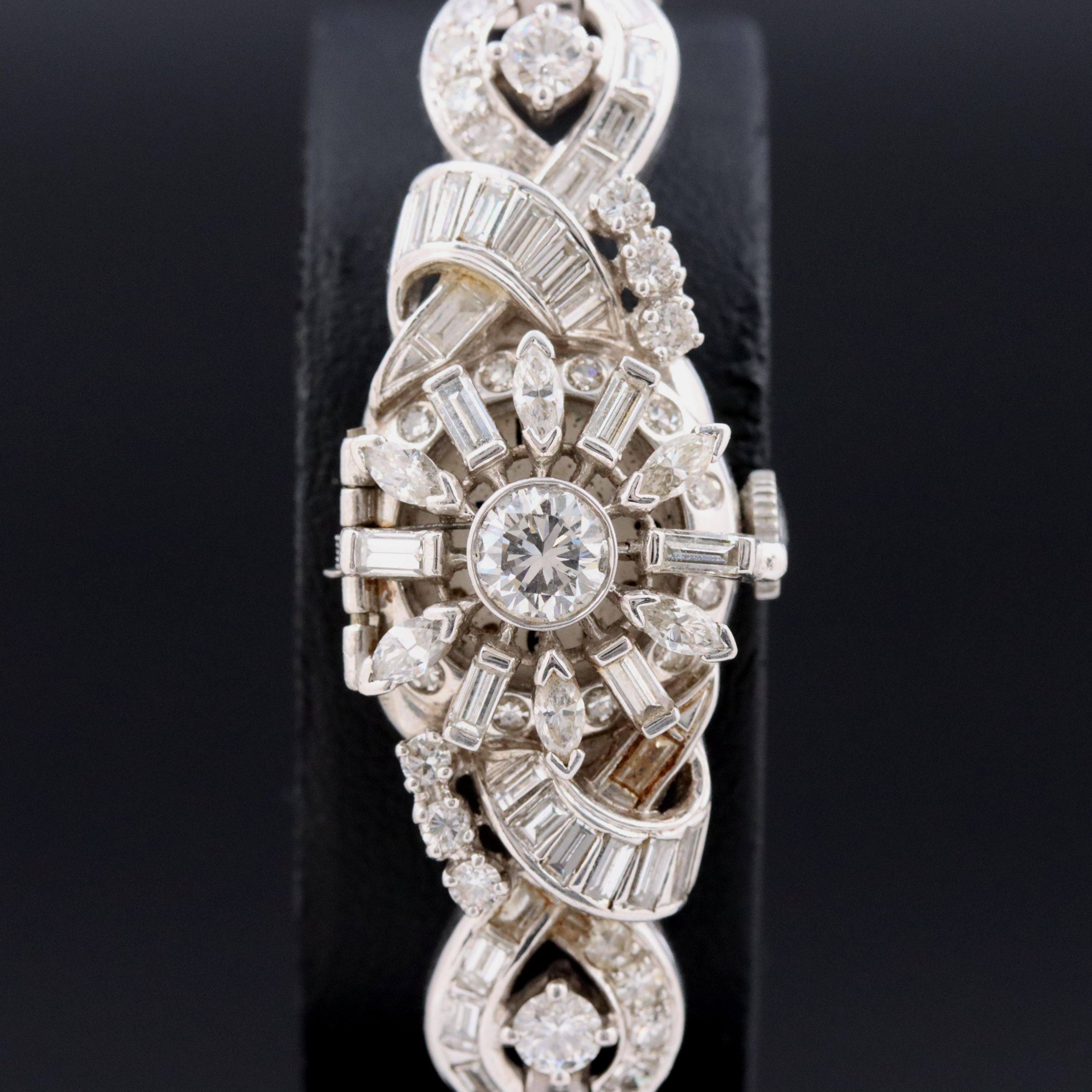 Art Deco Hamilton 6.00 CTW Diamond Platinum Hidden Dial Antique Cocktail Watch