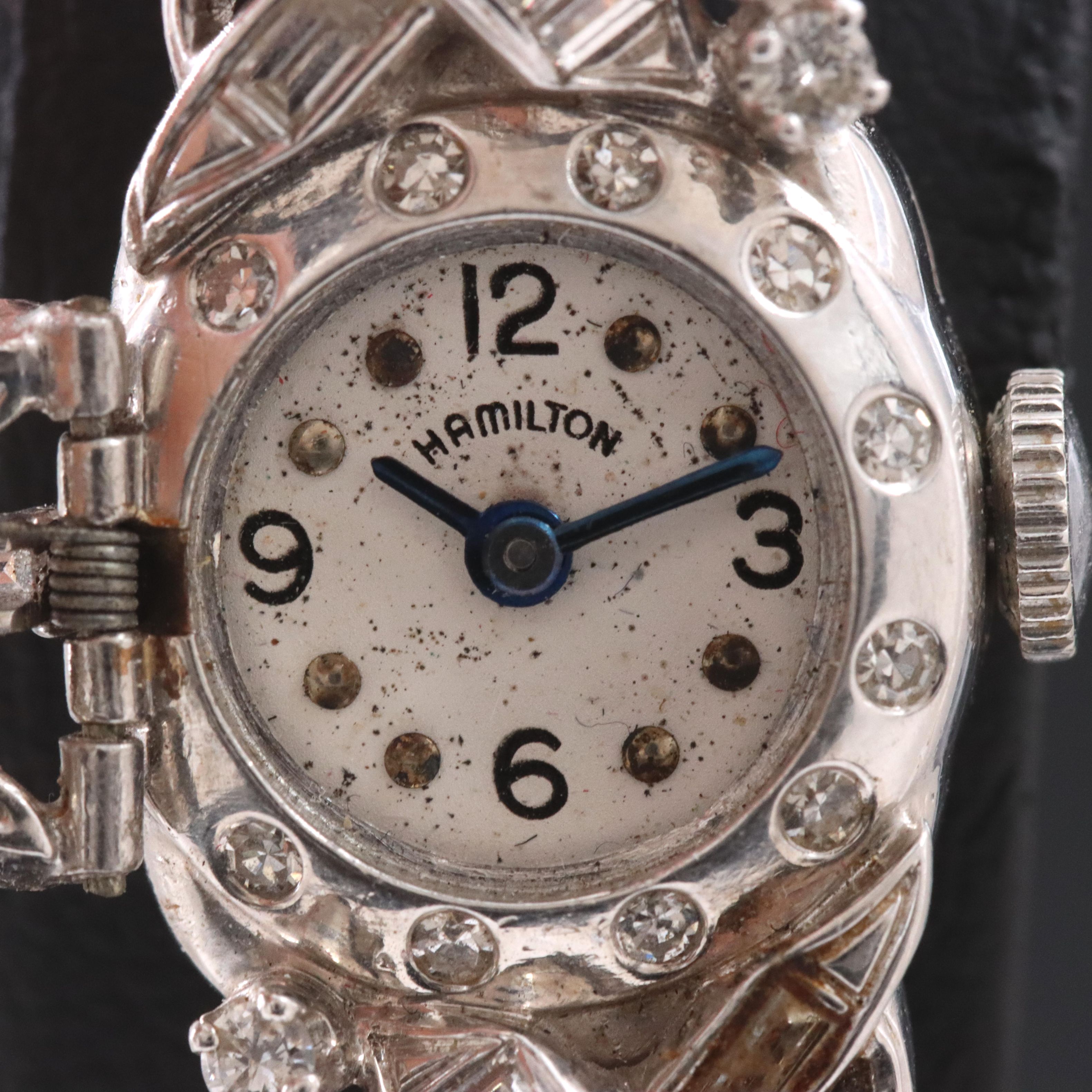 Art Deco Hamilton 6.00 CTW Diamond Platinum Hidden Dial Antique Cocktail Watch